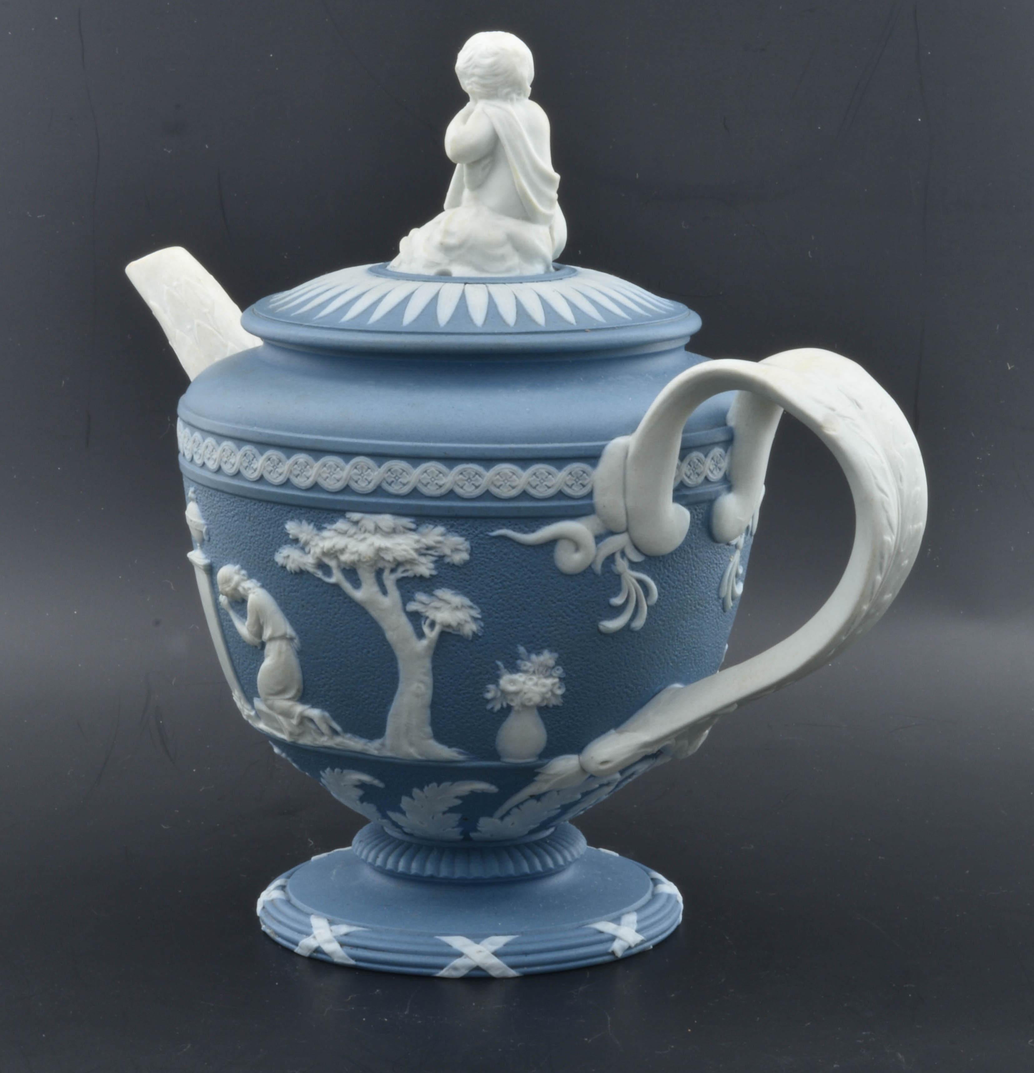 18th Century Vase-Shaped Teapot in Blue Jasperware, Wedgwood C1790