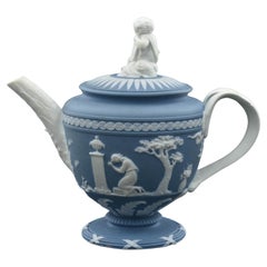 Antique Vase-Shaped Teapot in Blue Jasperware, Wedgwood C1790