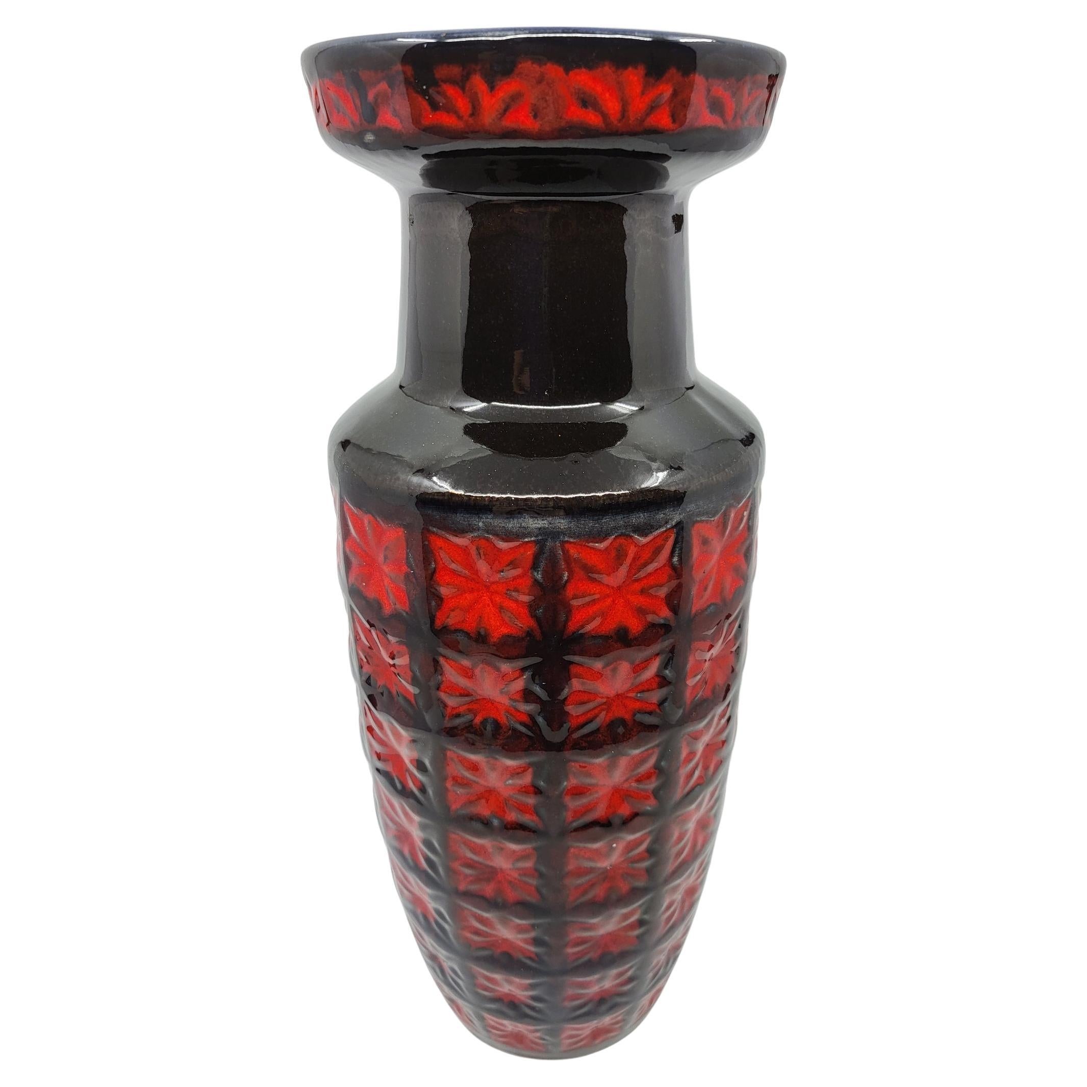 Vaso Sheurich Keramik Germania Ovest in céramique rouge noire bleue Allemagne 1970