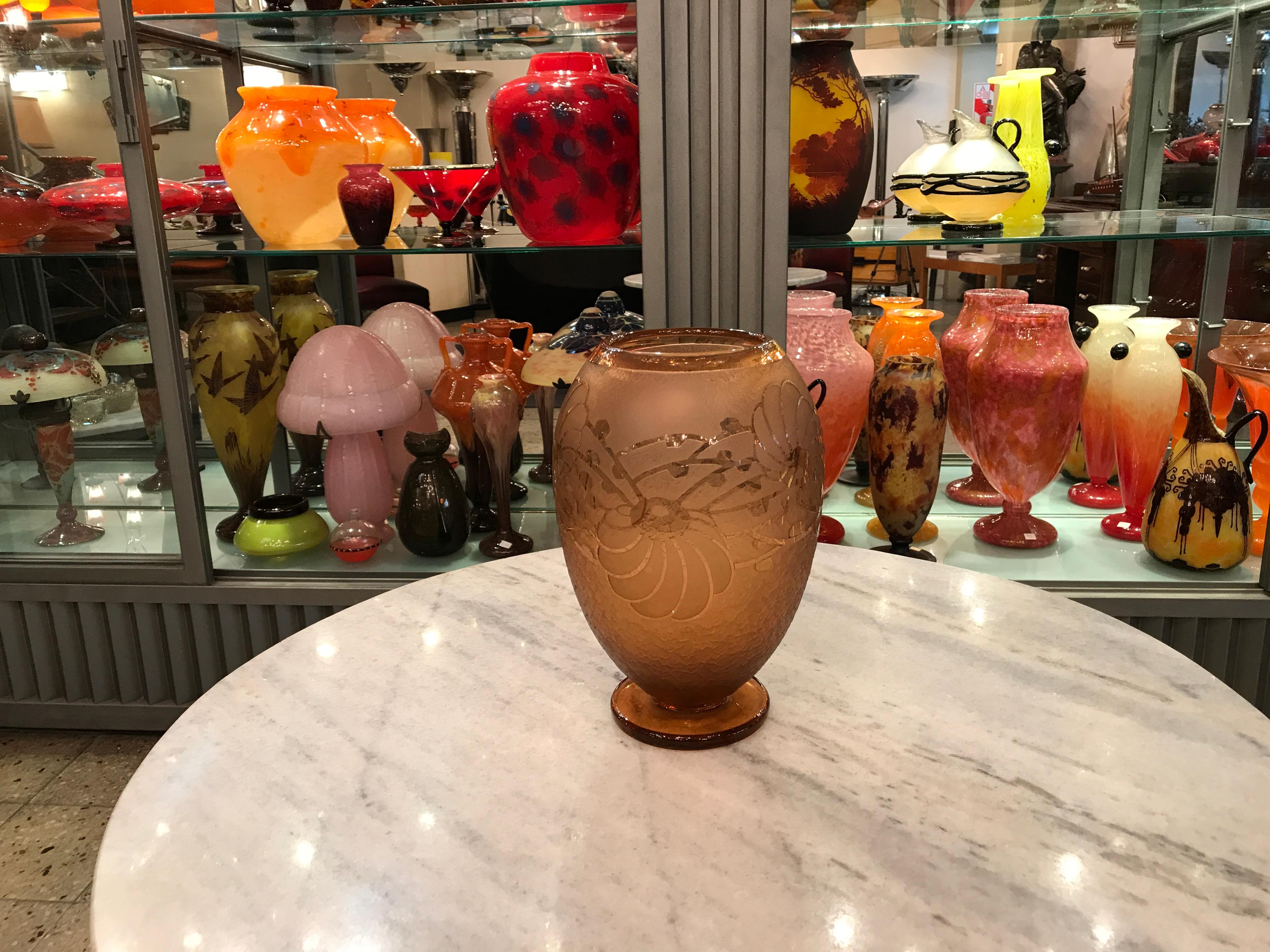 Art Glass Vase Sign: Charder Le Verre Francais France For Sale