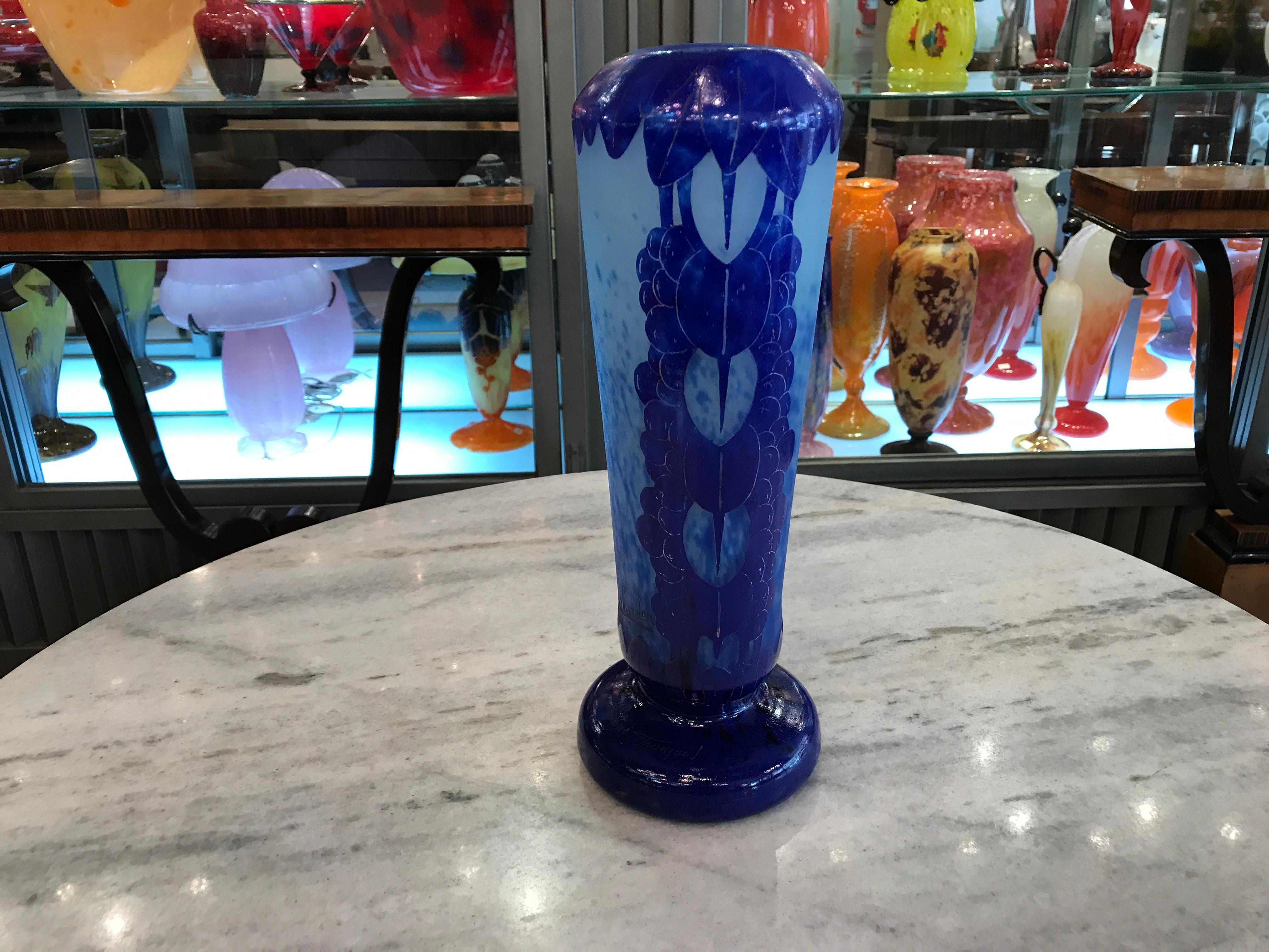 Vase , Signe : Charder, Le Verre Francais ( Glycine Blueberries ), Art Nouveau en vente 6