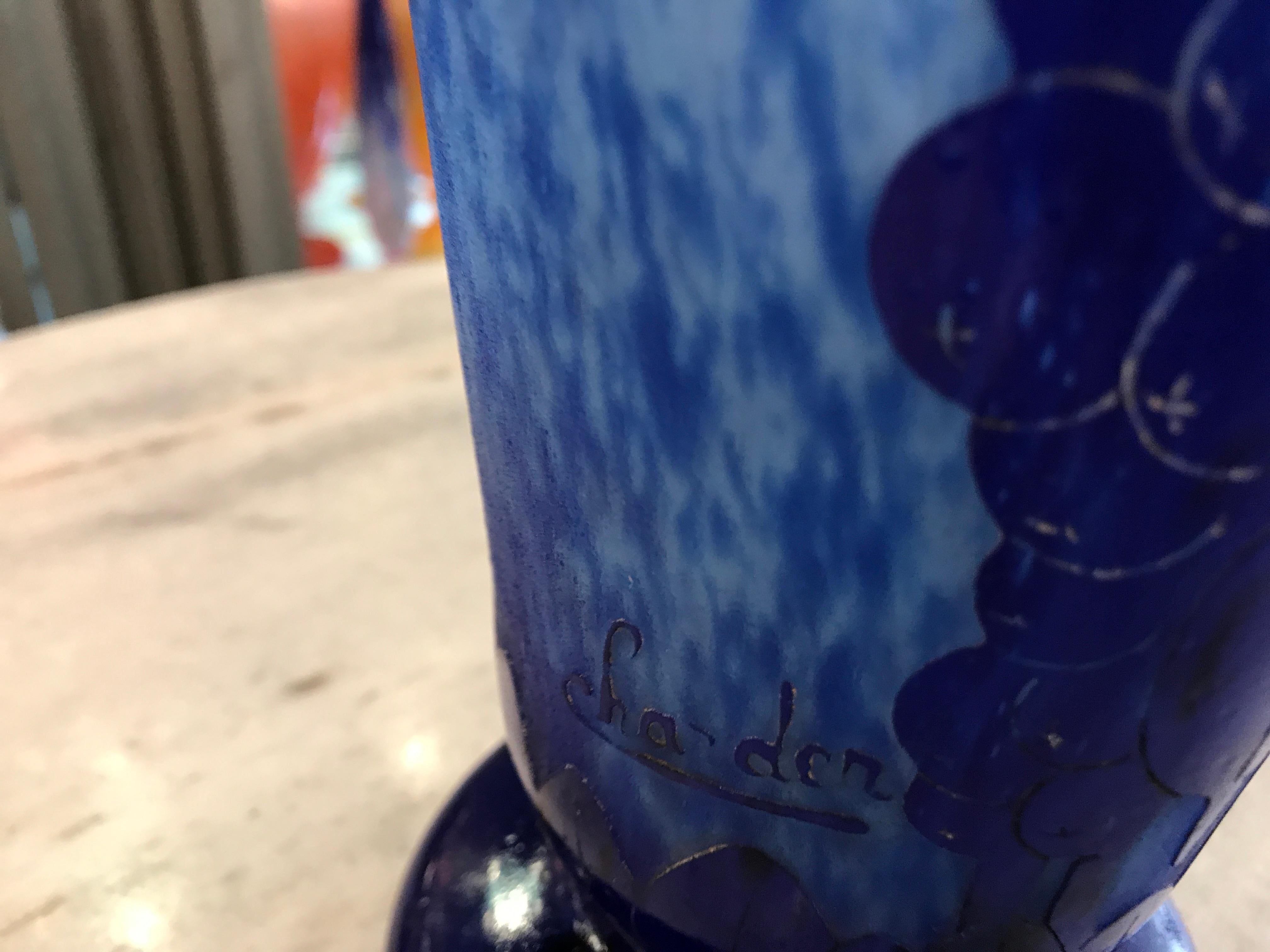 Vase , Sign: Charder, Le Verre Francais ( Glycine Blueberries ), Art Nouveau For Sale 9