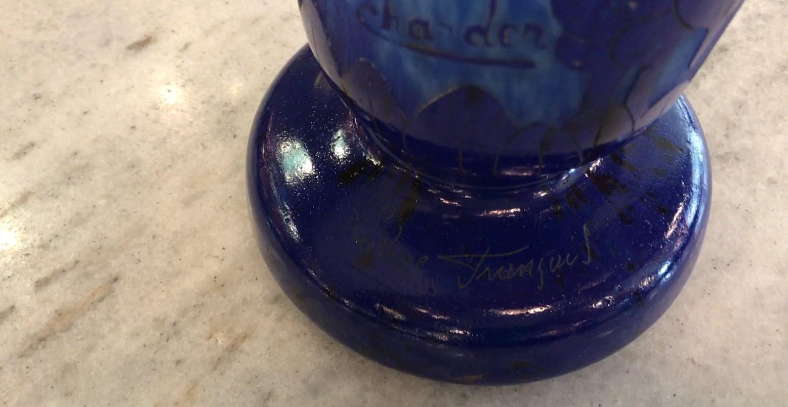 Début du 20ème siècle Vase , Signe : Charder, Le Verre Francais ( Glycine Blueberries ), Art Nouveau en vente