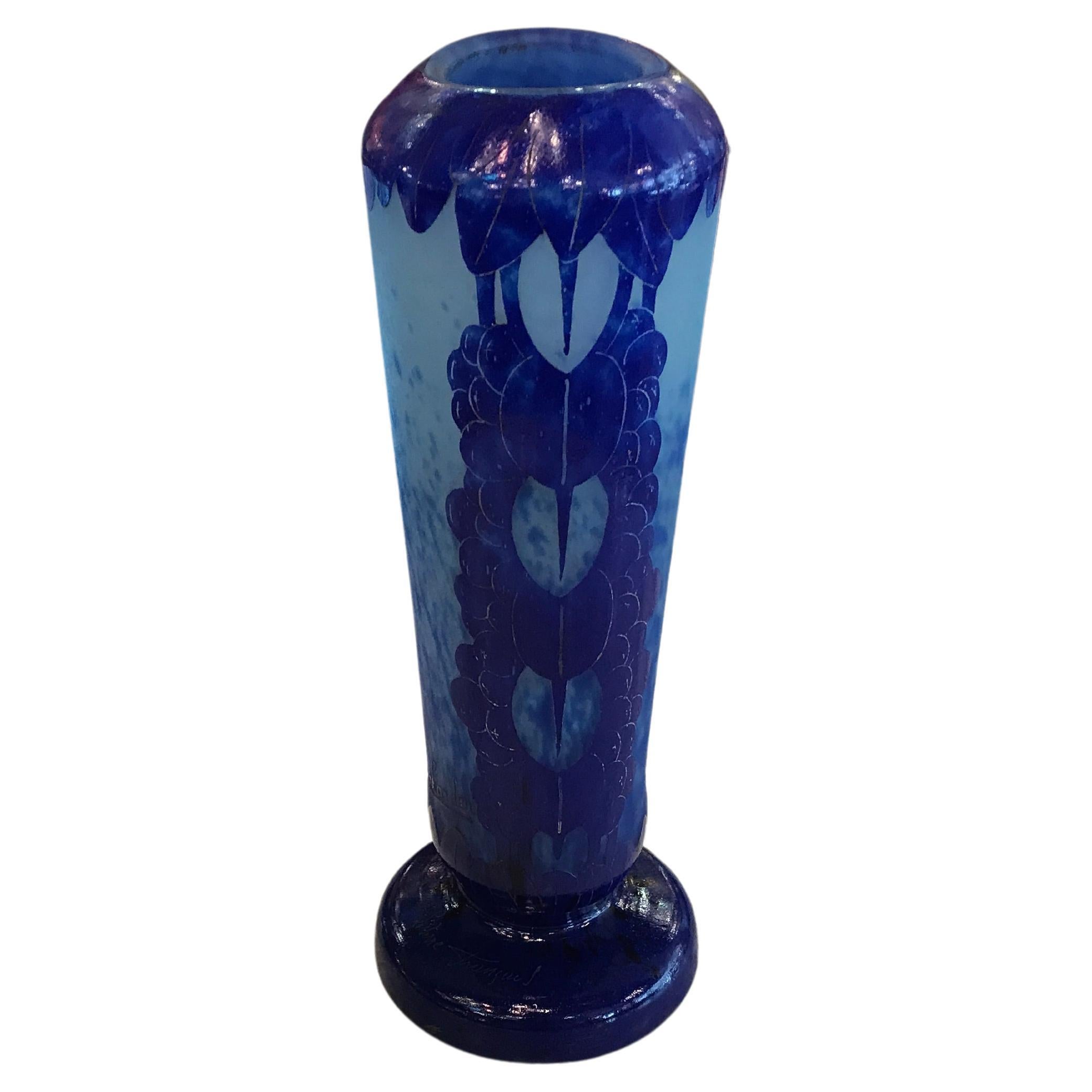 Vase , Signe : Charder, Le Verre Francais ( Glycine Blueberries ), Art Nouveau