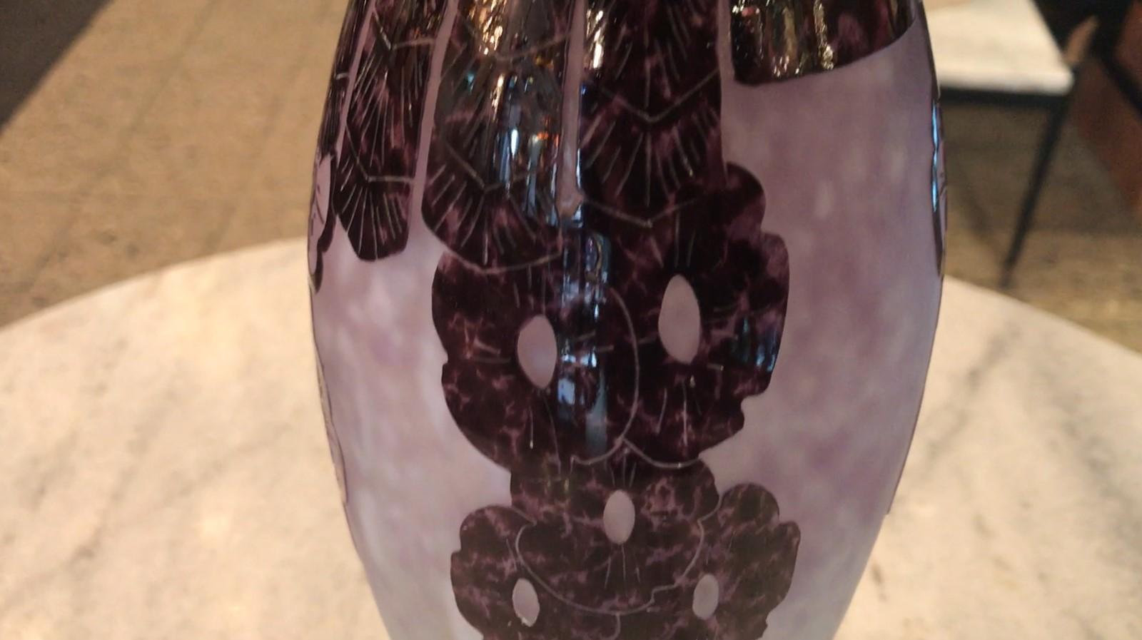 Vase, Sign: Charder, Le Verre ( Lavender plant ), France, 1927 For Sale 6