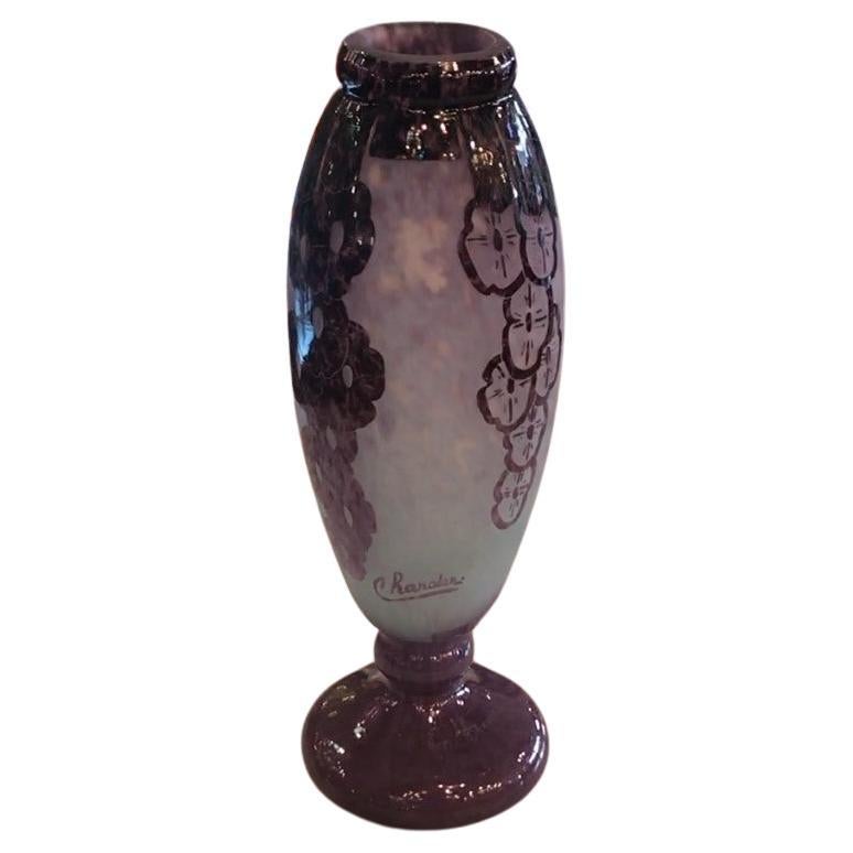 Vase, Sign: Charder, Le Verre ( Lavender plant ), France, 1927 For Sale