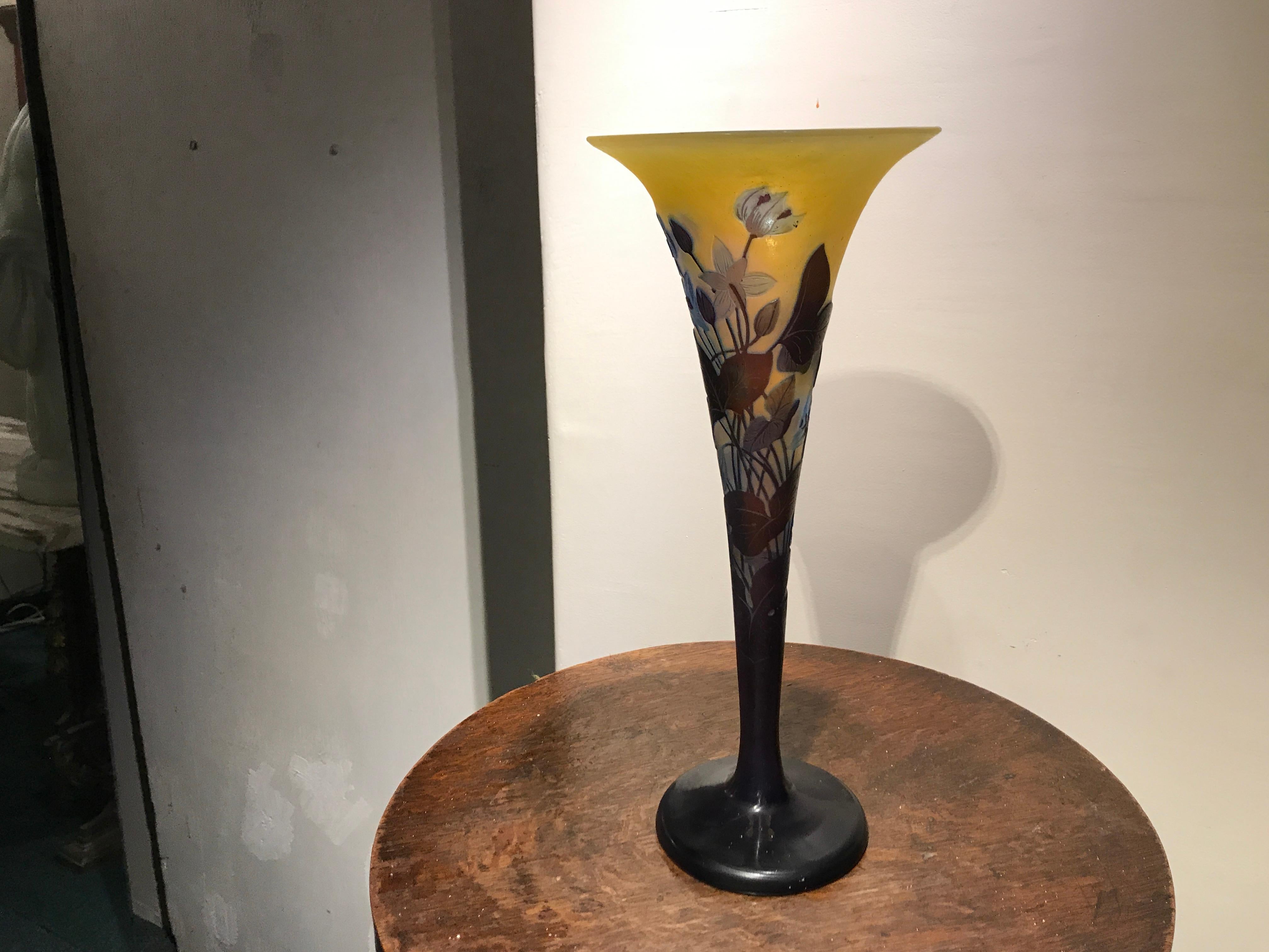Glass Vase, Sign: Gallé, Style: Jugendstil, Art Nouveau, Liberty, 1900 For Sale