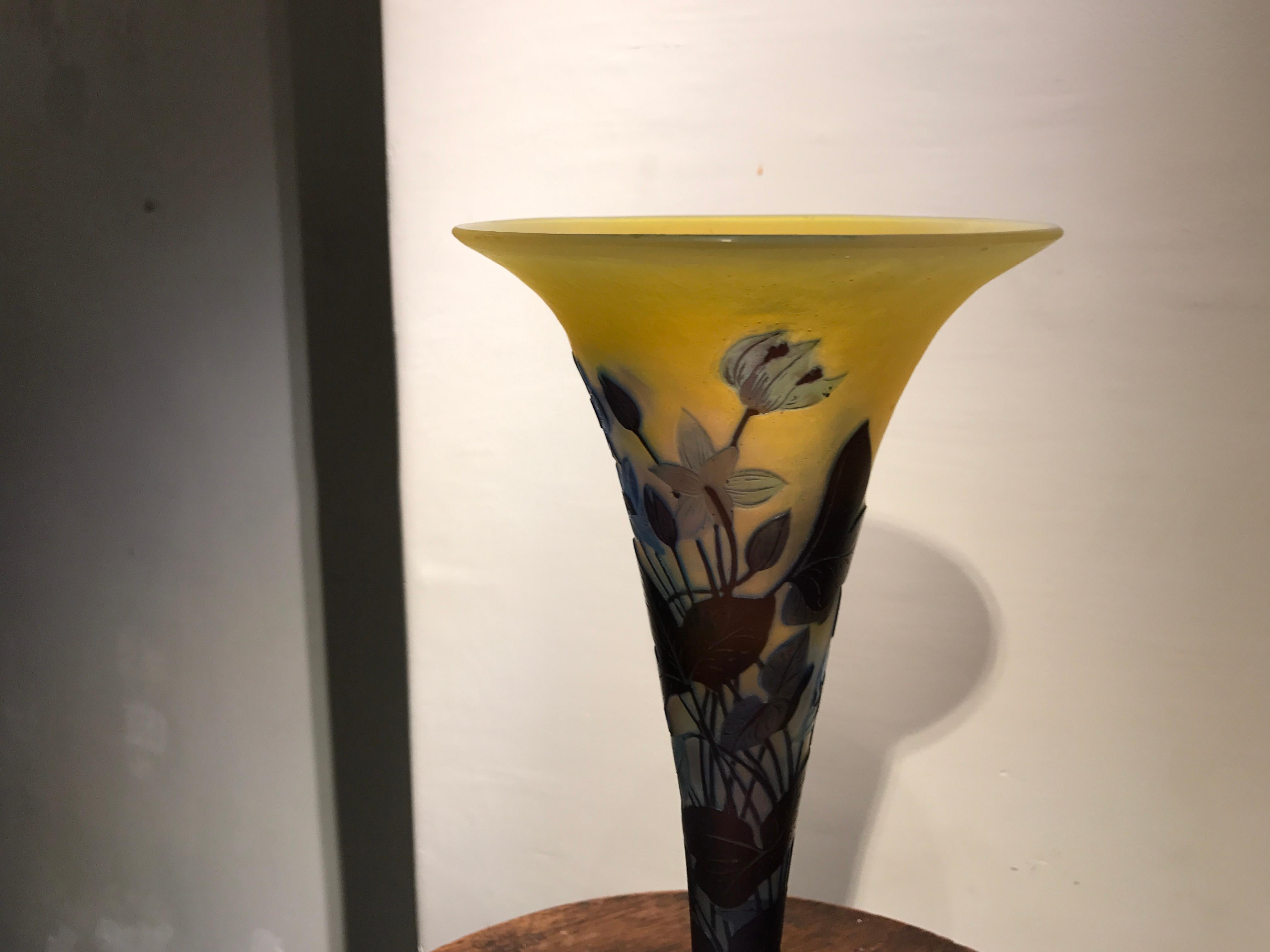 Verre Vase, Signe : Gallé, Style : Jugendstil, Art Nouveau, Liberty, 1900 en vente