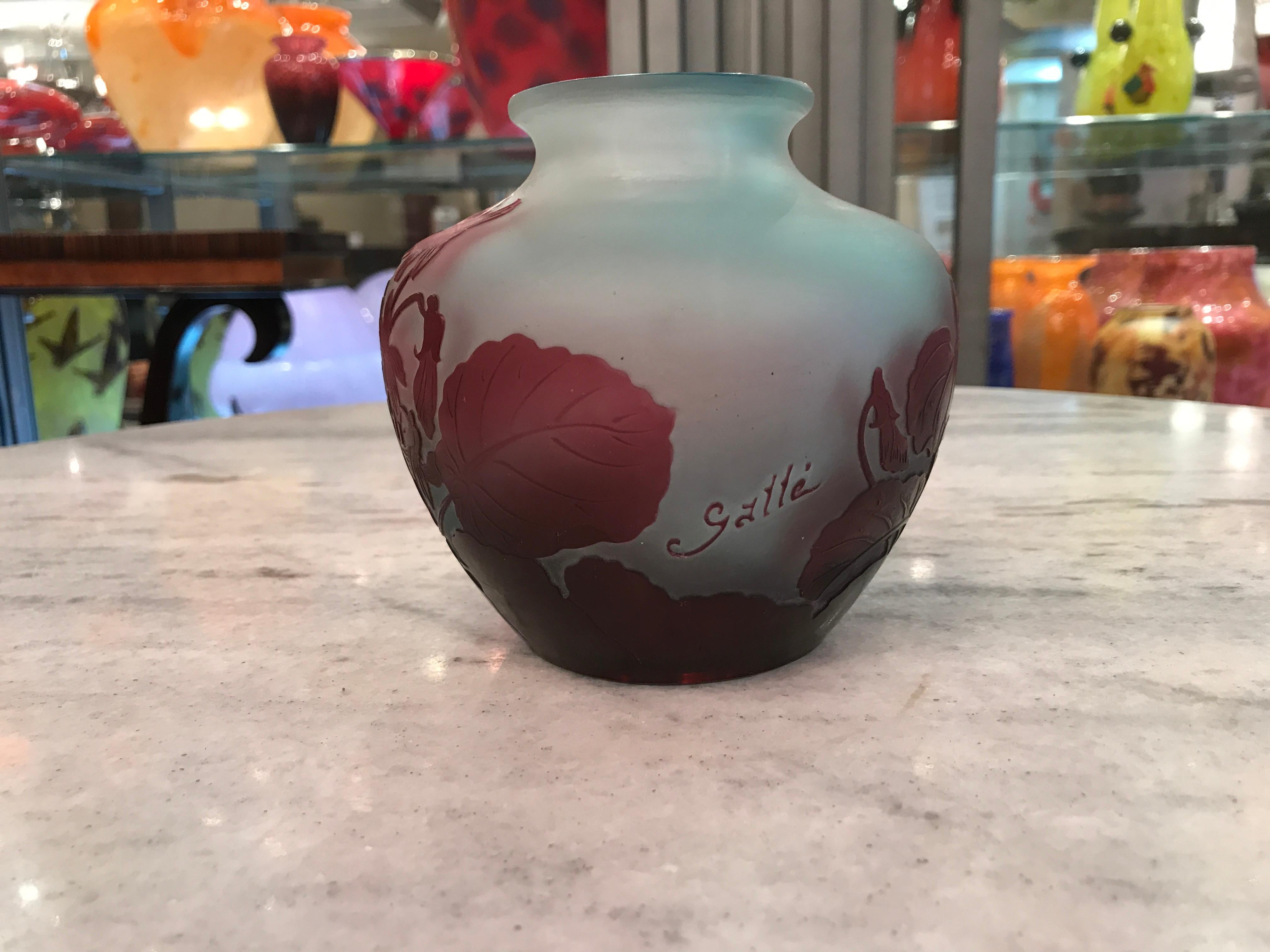 Glass Vase, Sign: Gallé, Style: Jugendstil, Art Nouveau, Liberty, 1905 For Sale