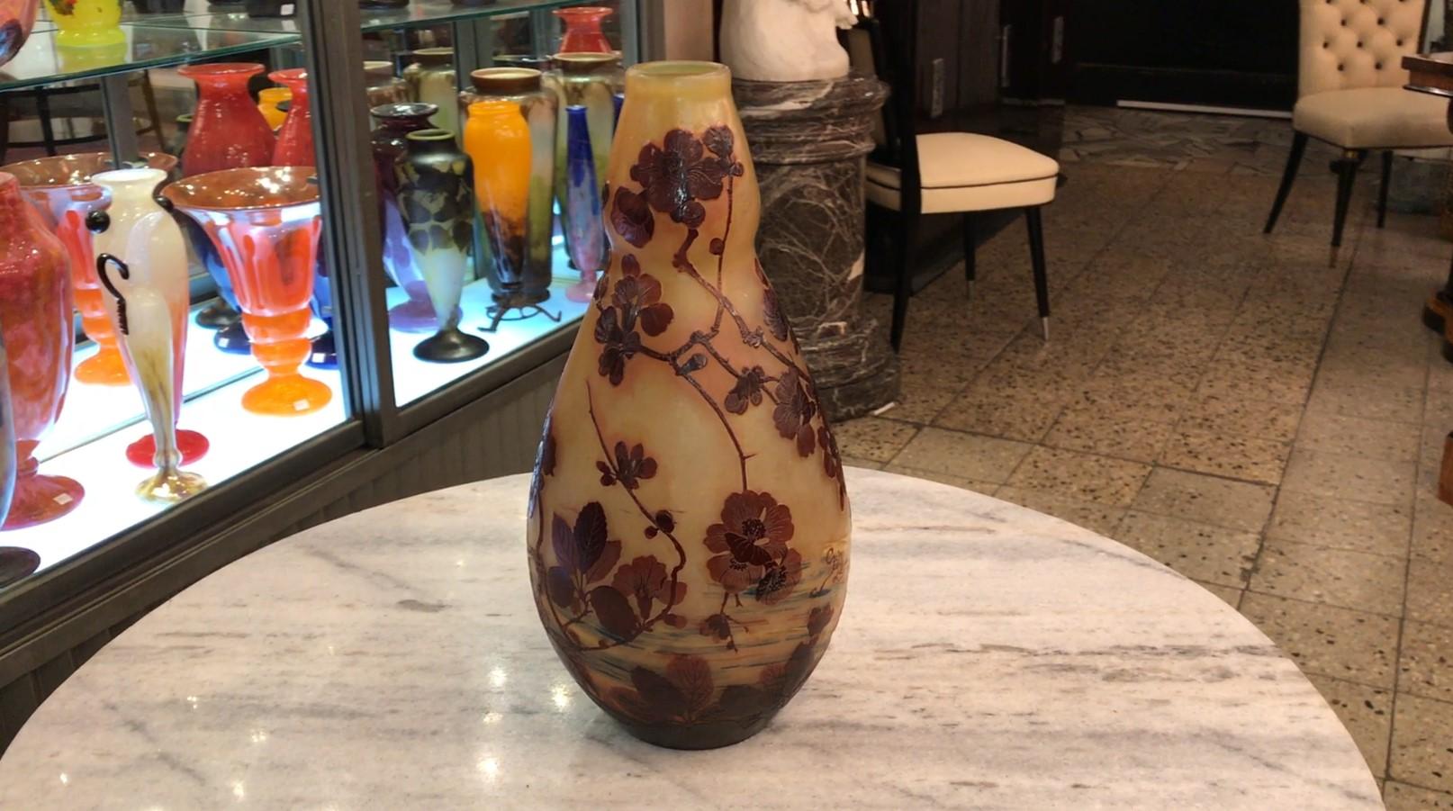Verre Vase, Signe : Gallé, Style : Jugendstil, Art Nouveau, Liberty en vente
