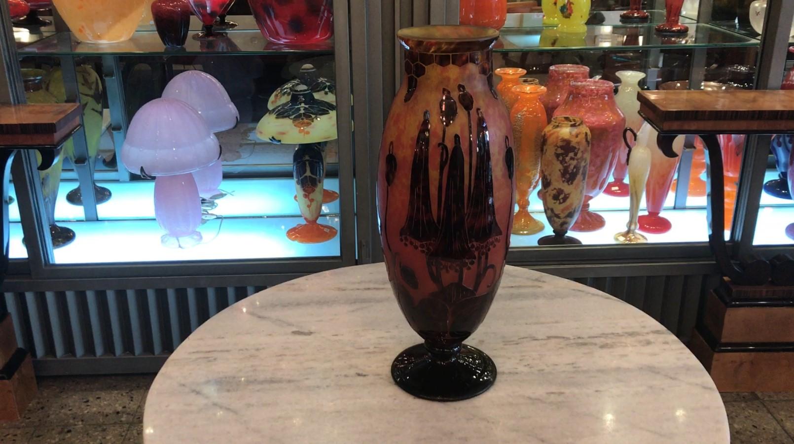 Vaso, Segno: Le Verre Francais ( Fiori Campanule ) Art Nouveau, Liberty in vendita 9