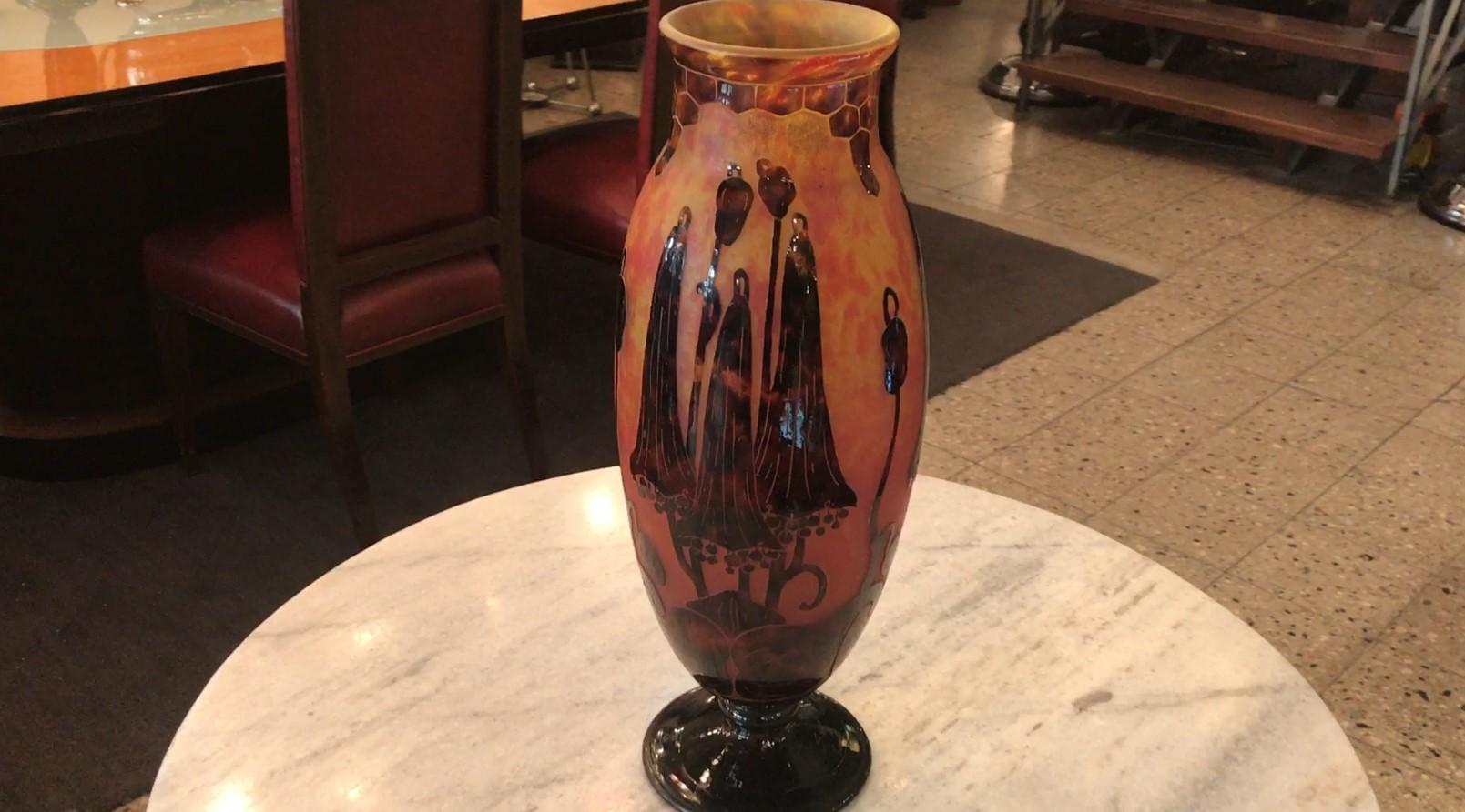 Vaso, Segno: Le Verre Francais ( Fiori Campanule ) Art Nouveau, Liberty in vendita 13