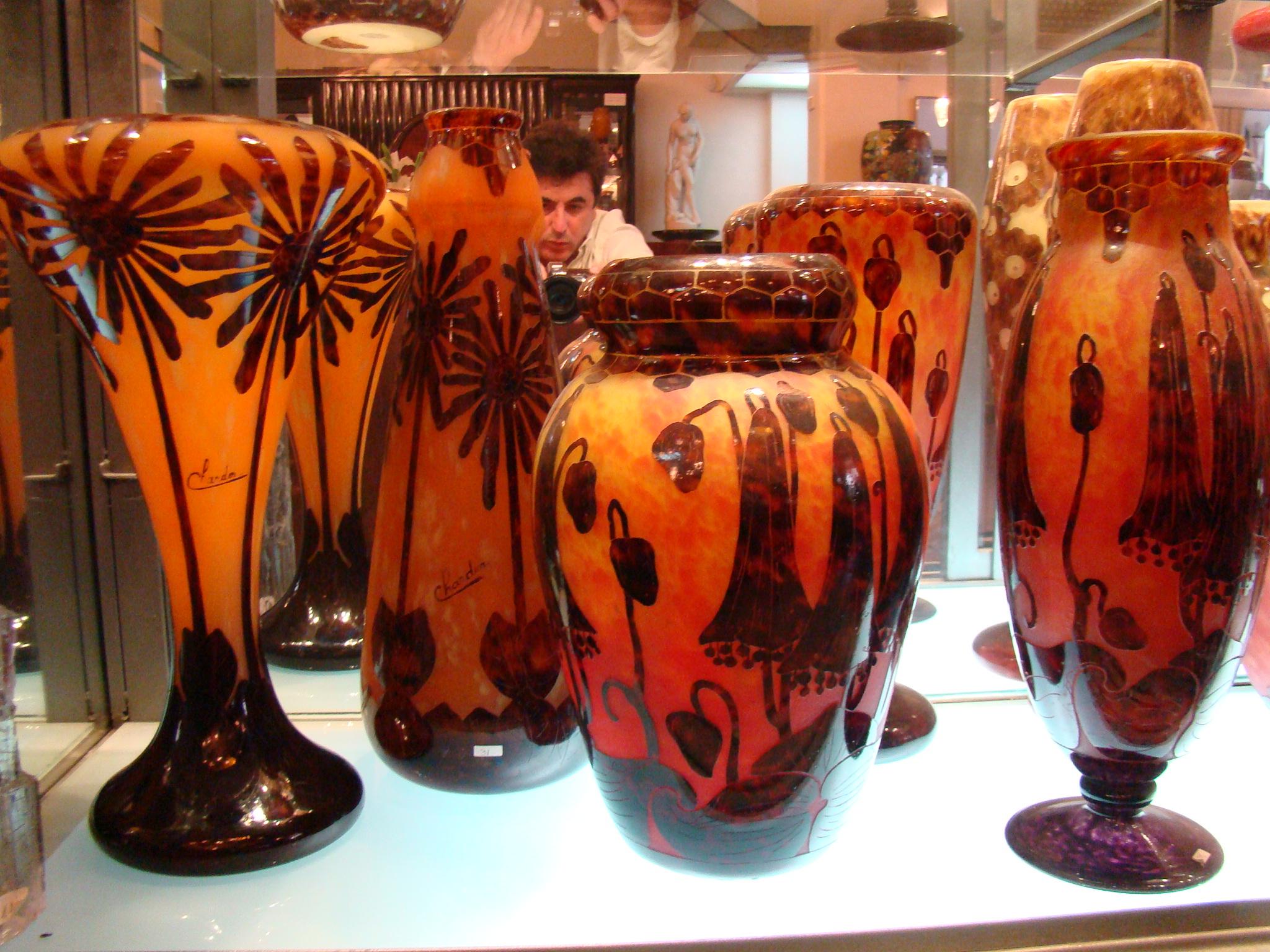 Art Glass Vase, Sign: Le Verre Francais ( Flowers Bluebells ) Art Nouveau, Liberty For Sale