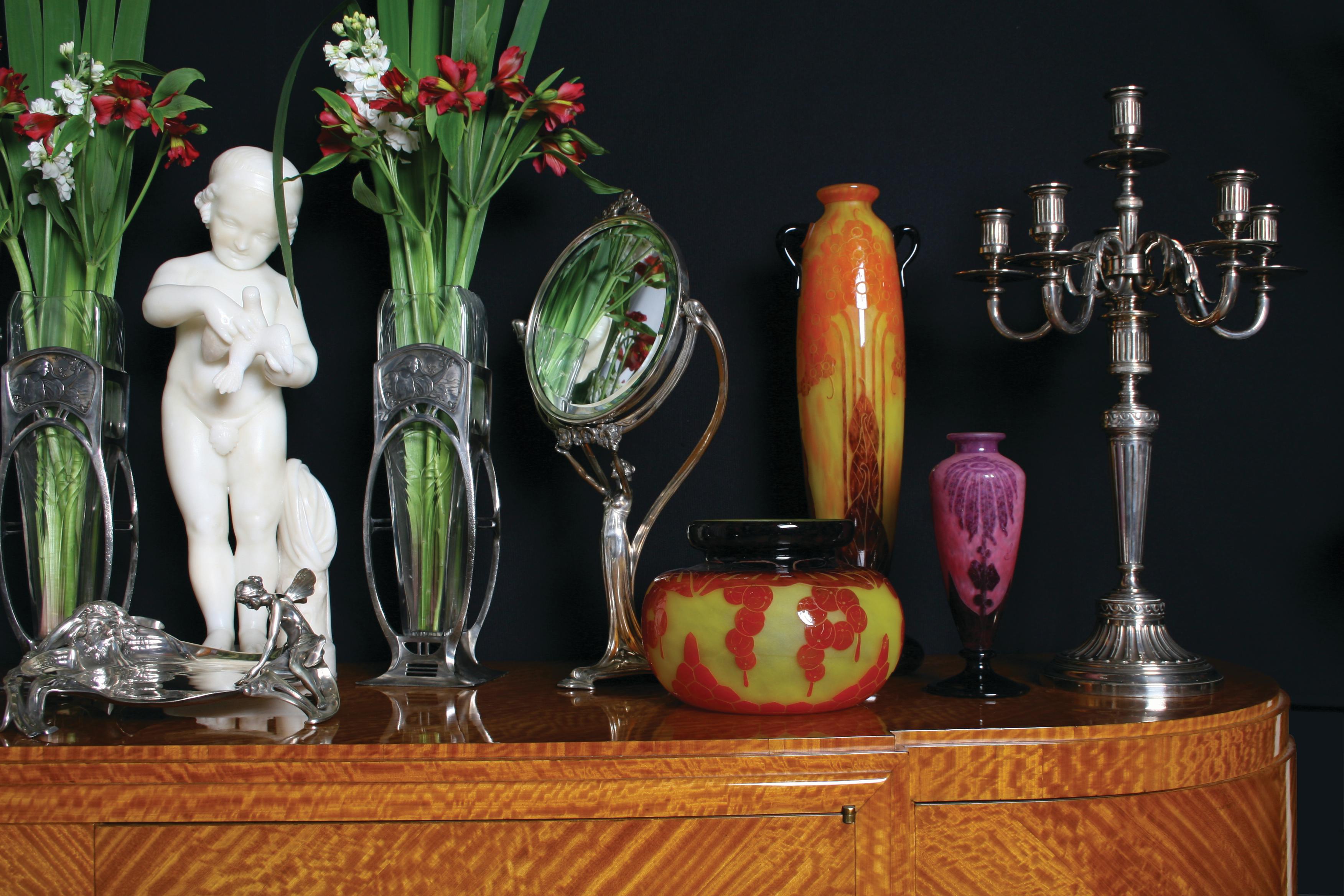 Vaso, Segno: Le Verre Francais ( Fiori Dahlias), Stile: Art Nouveau, Liberty in vendita 8