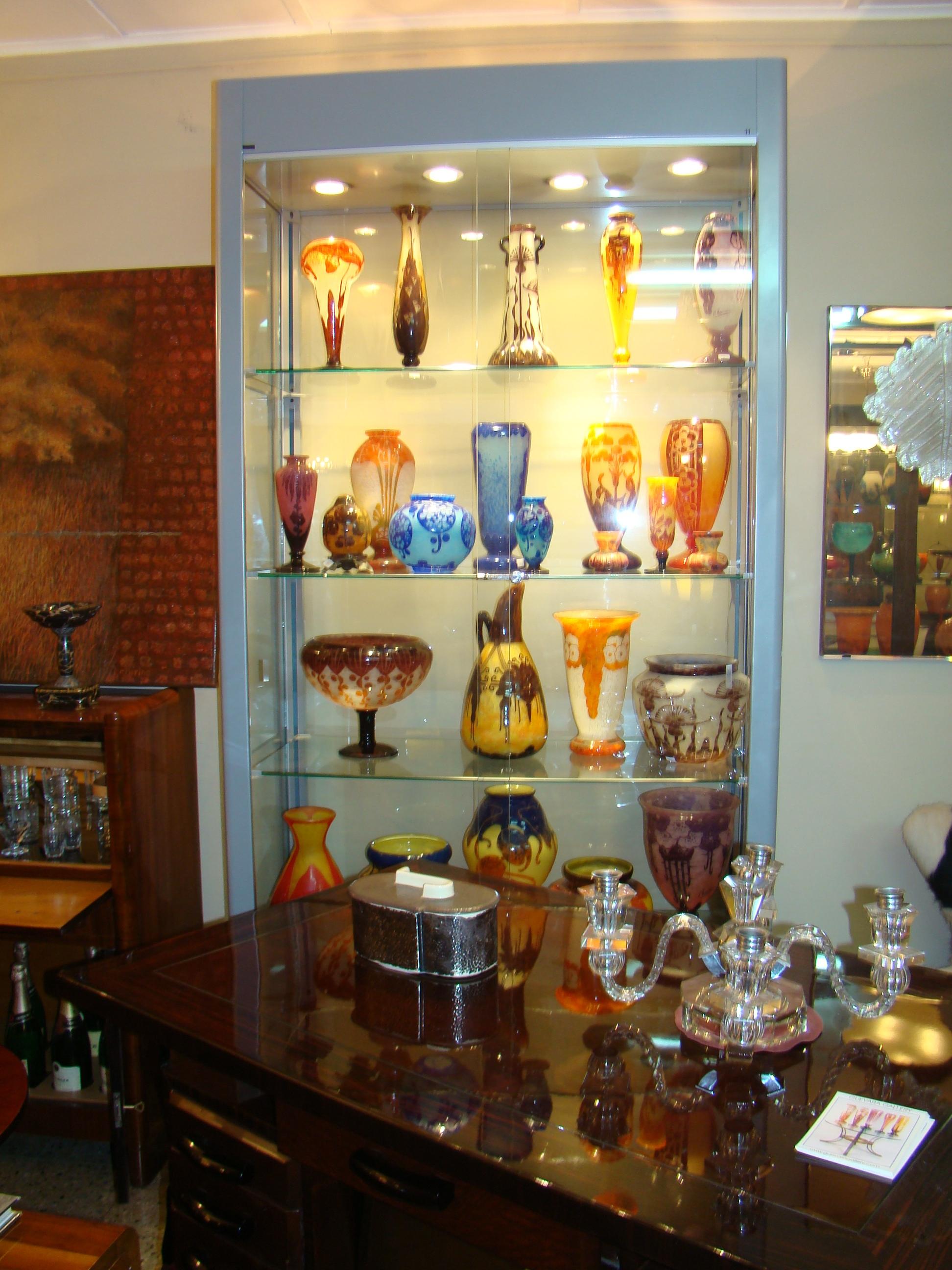 Art Glass Vase, Sign: Le Verre Francais ( Flowers Dahlias), Style: Art Nouveau, Liberty For Sale