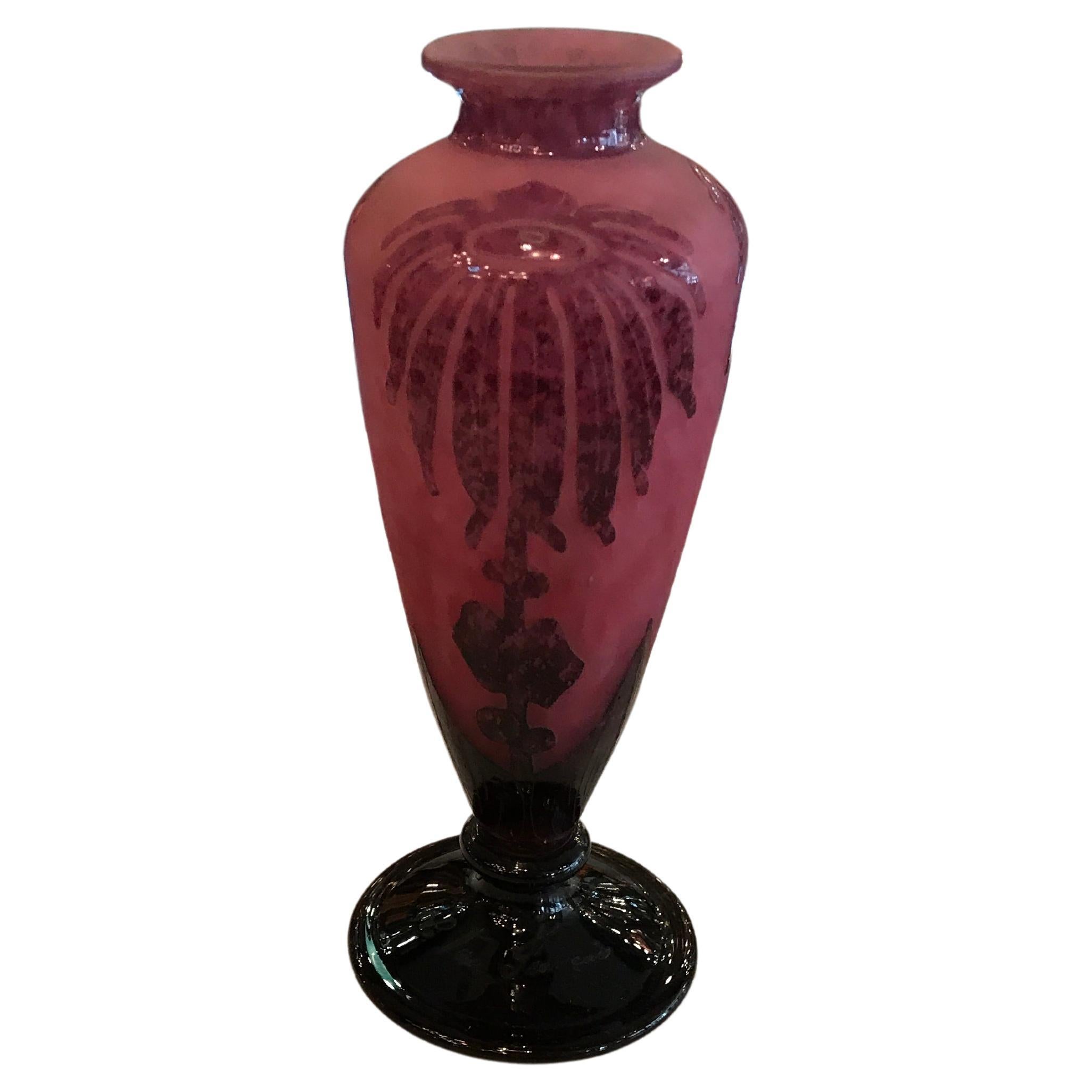 Vase, Sign: Le Verre Francais ( Flowers Dahlias), Style: Art Nouveau, Liberty For Sale