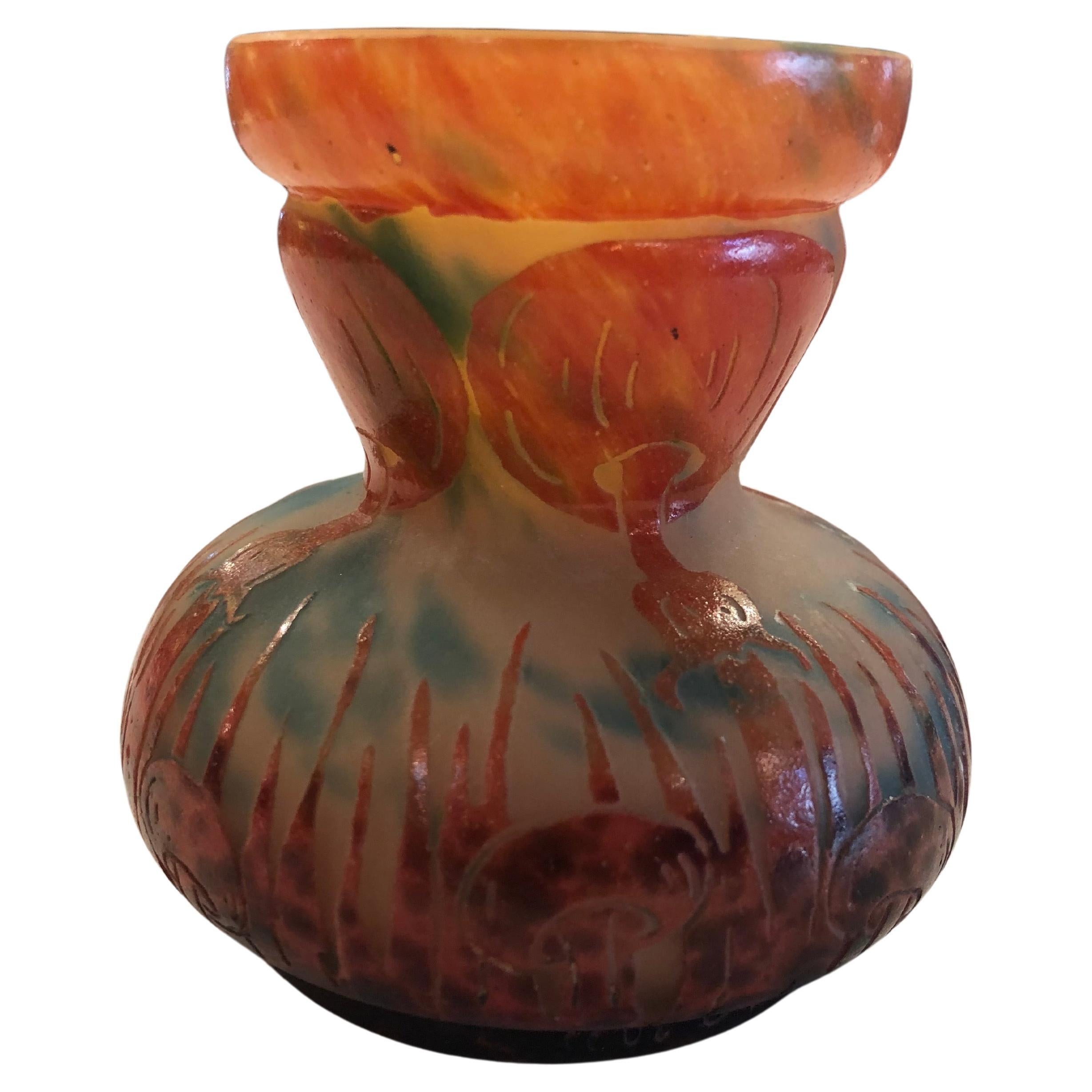 Vase, Sign: Le Verre Francais (mushroom decoration), Style: Art Nouveau, Liberty For Sale