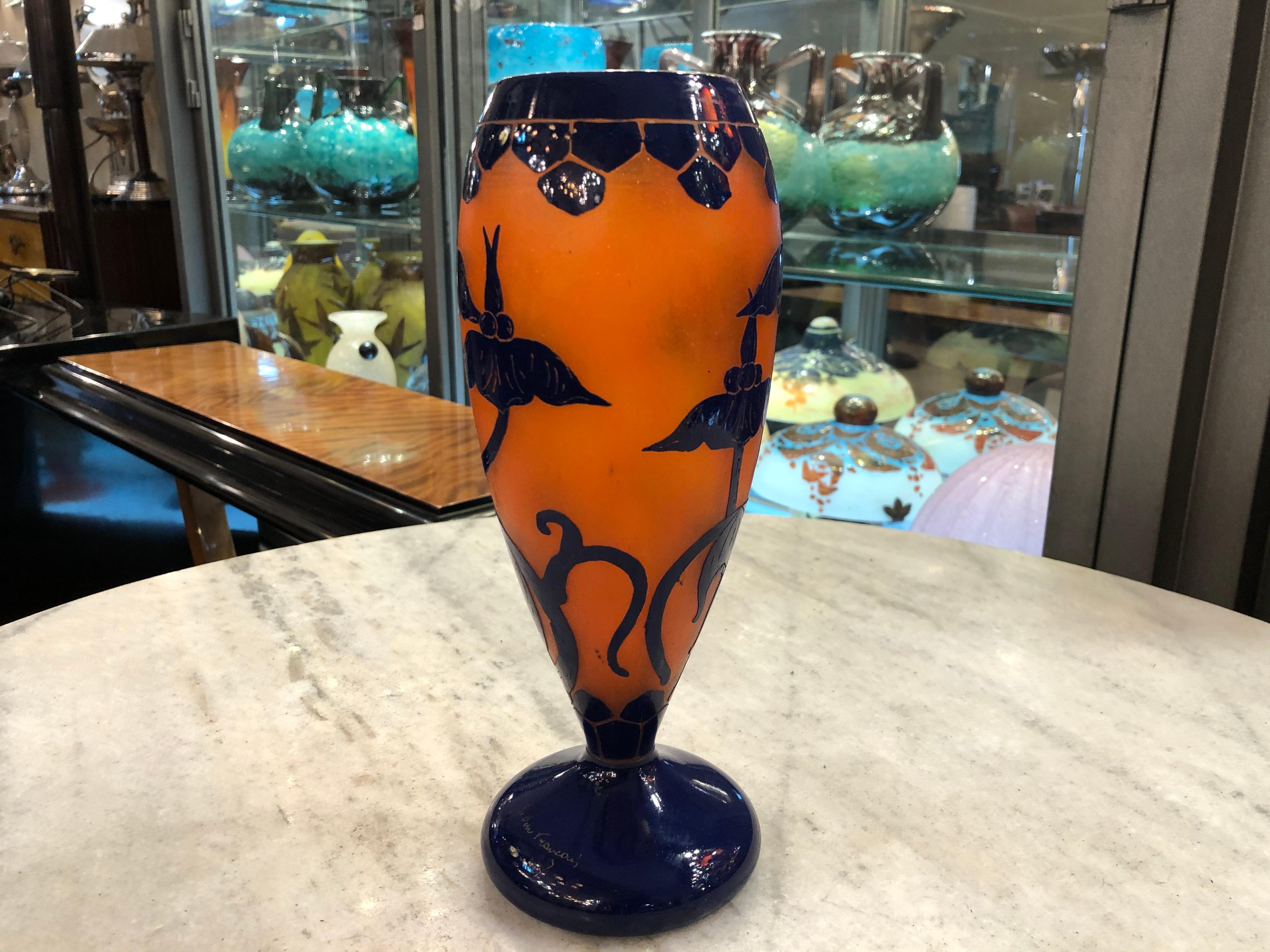 Vase, Sign: Le Verre Francais, Style: Art Nouveau, Liberty,  Design: Solanées For Sale 9