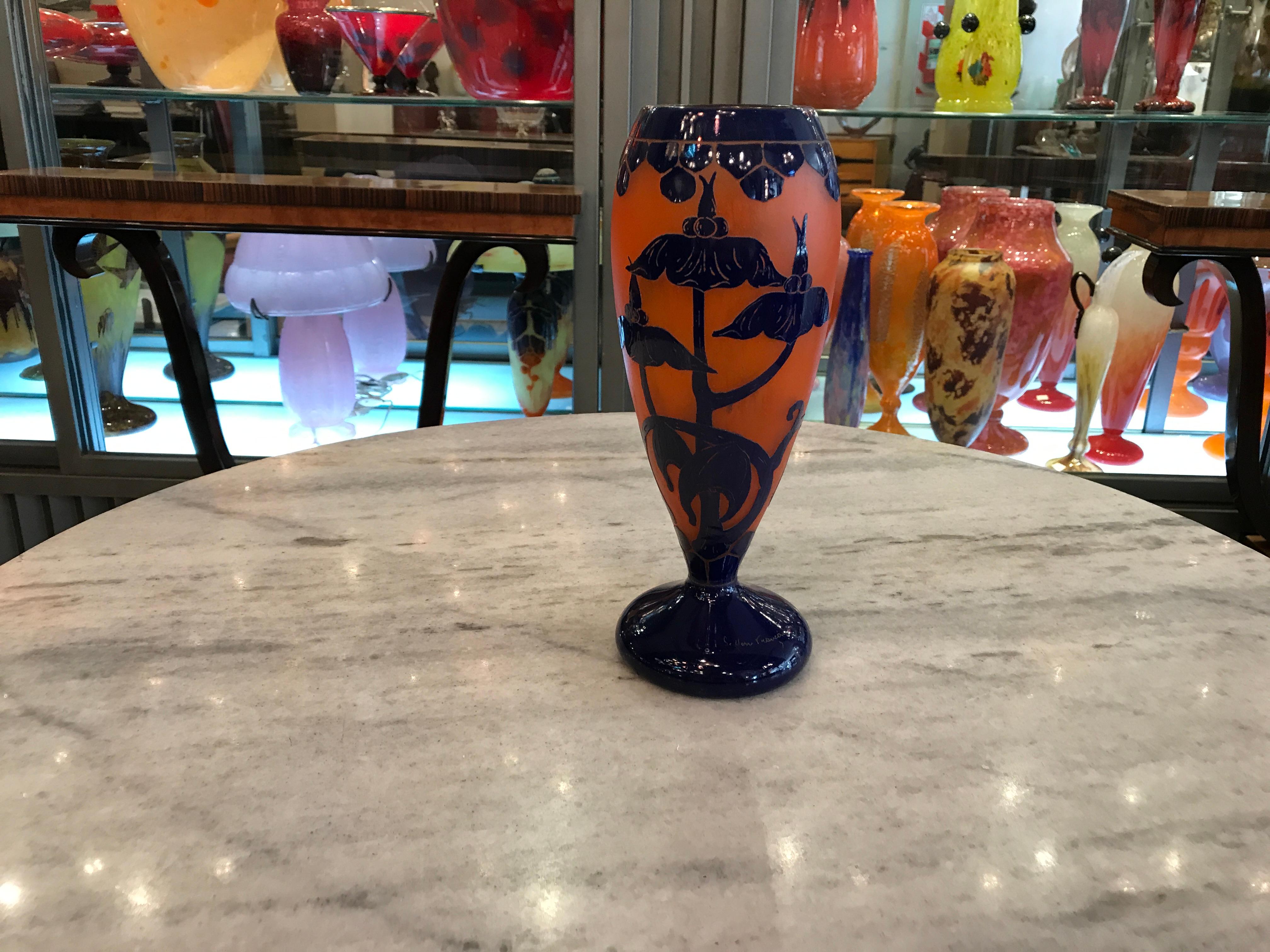 Vase, Sign: Le Verre Francais, Style: Art Nouveau, Liberty,  Design: Solanées For Sale 5