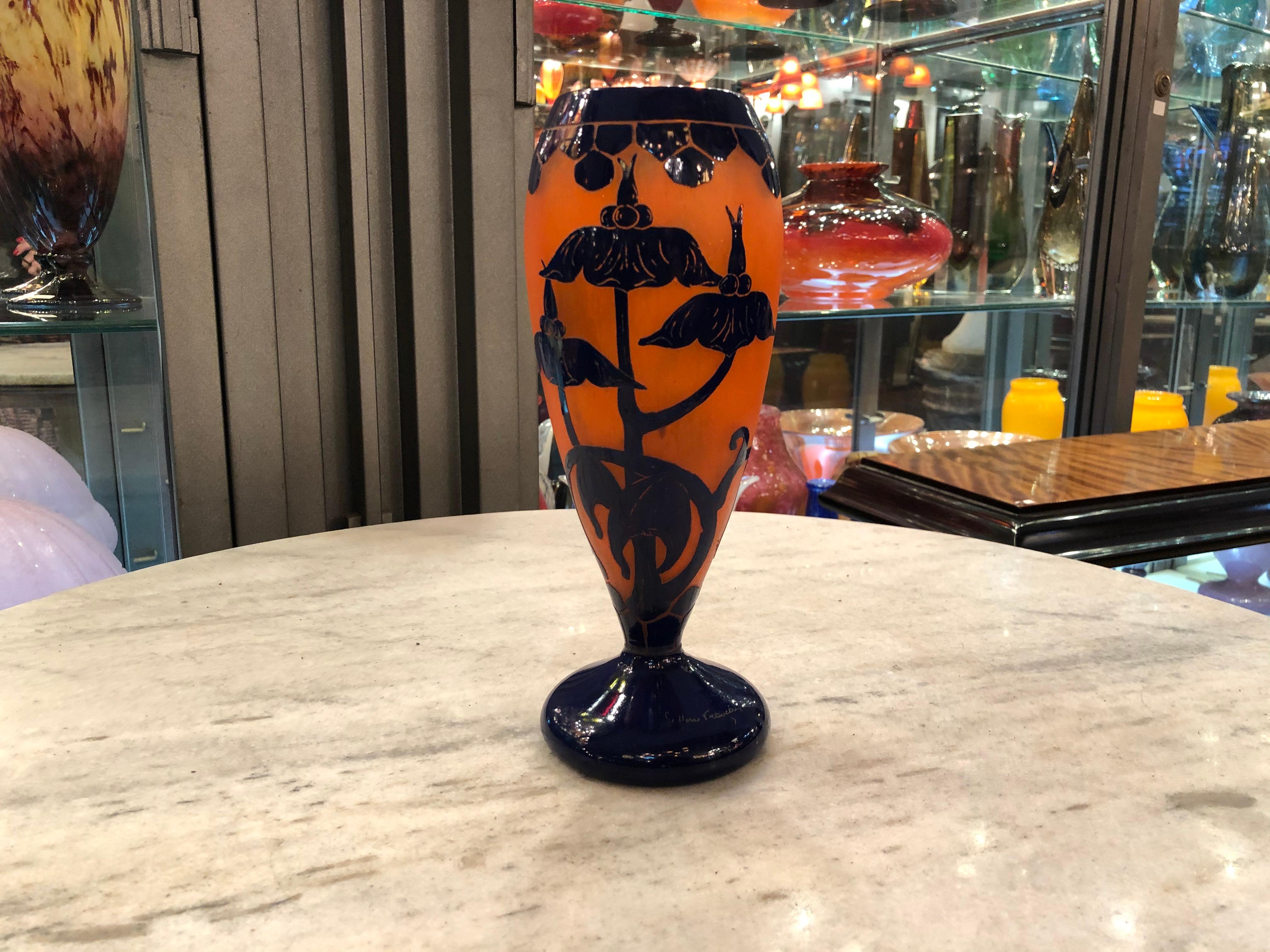 Vaso, Segno: Le Verre Francais, Stile: Art Nouveau, Liberty,  Design/One: Solanées in vendita 5
