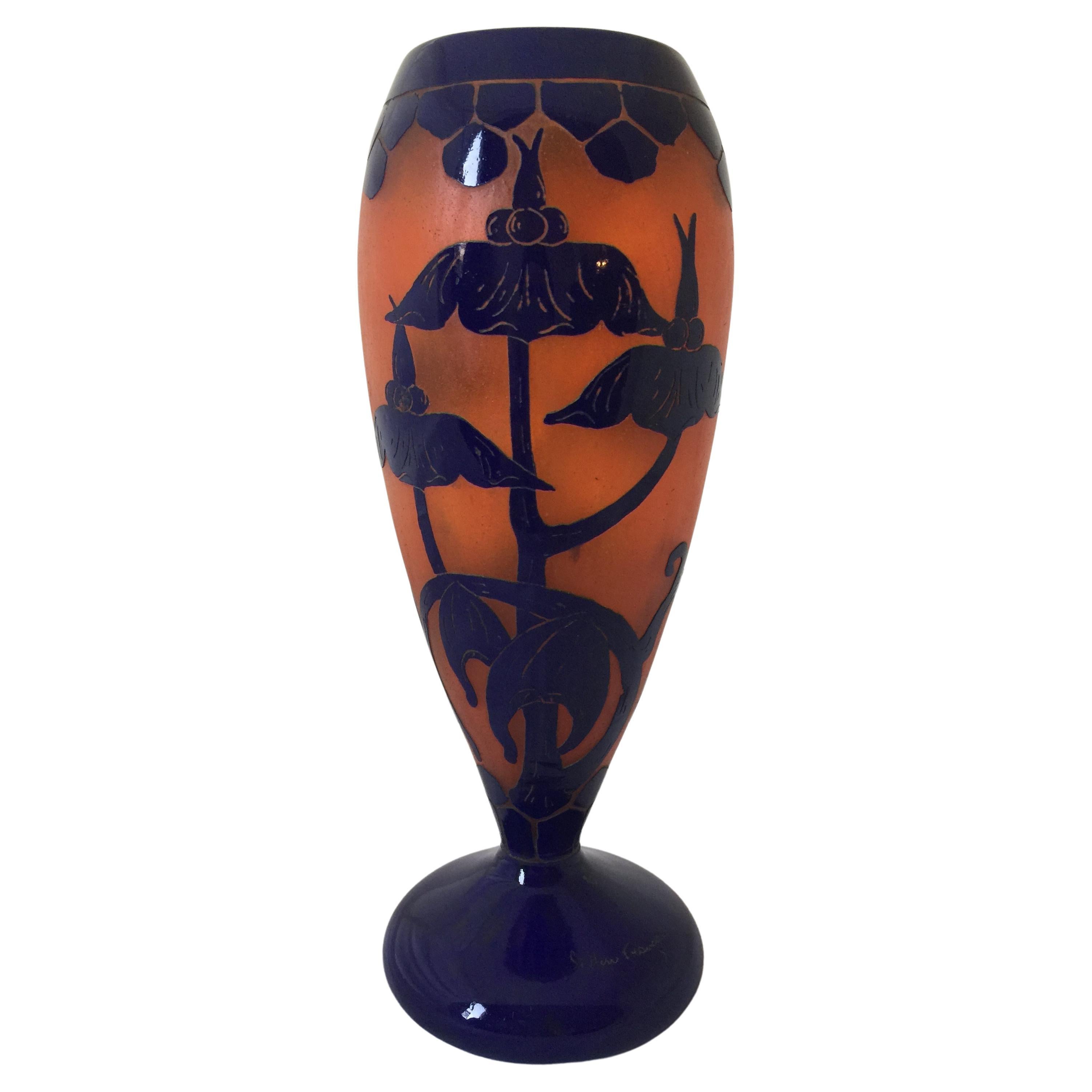 Vase, signiert: Le Verre Francais, Stil: Jugendstil, Freiheit,  Design: Solanées