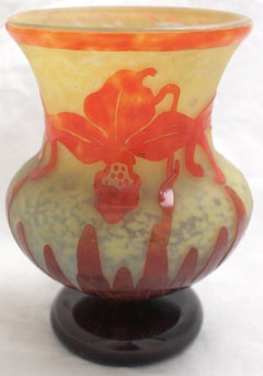 Vase, Sign: Le Verre Francais (Decoration: orchidées/ Orchids),  Art Nouveau