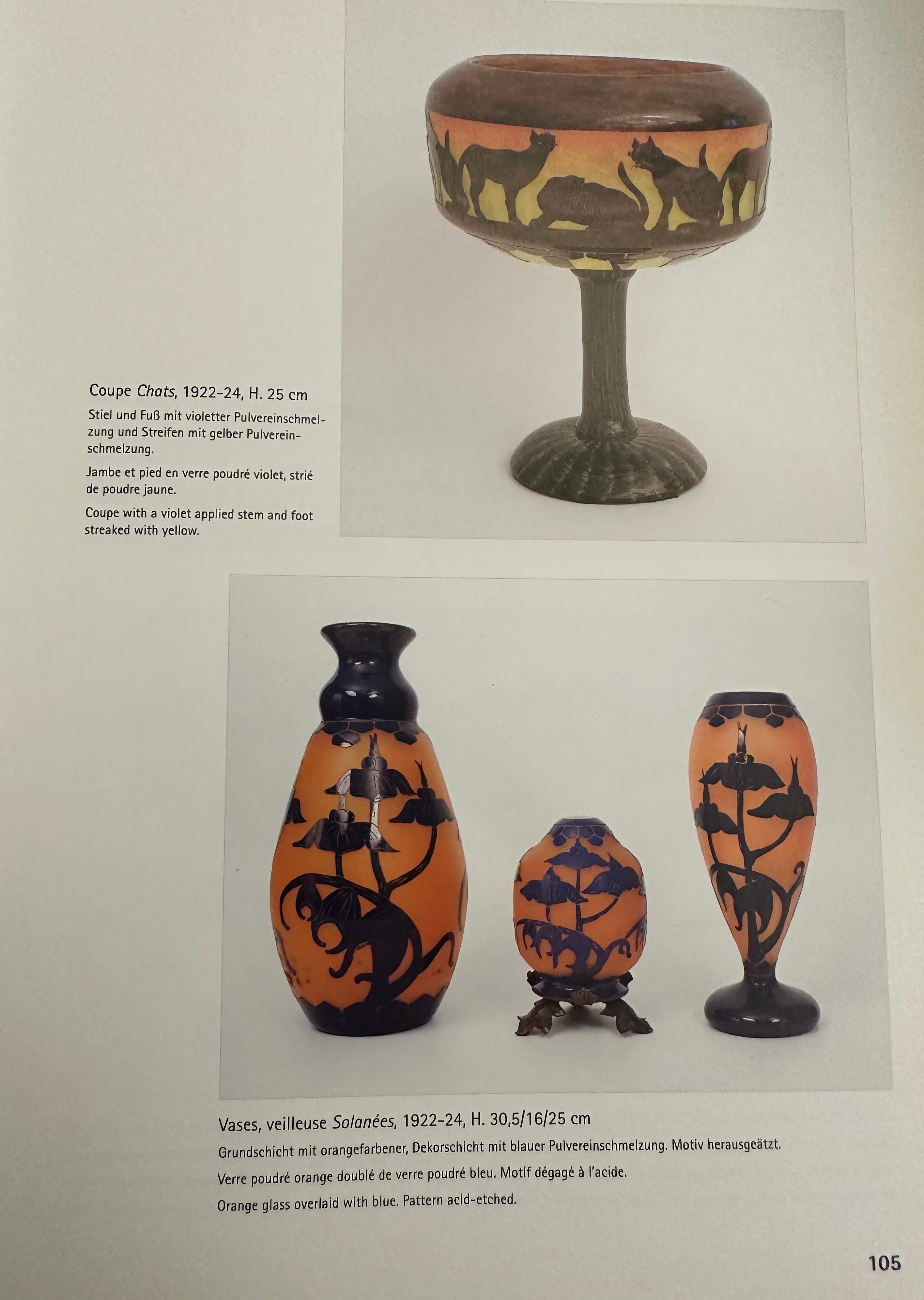 Art Glass Vase, Sign: Le Verre Francais, Style: Art Nouveau, Liberty,  Design: Solanées For Sale