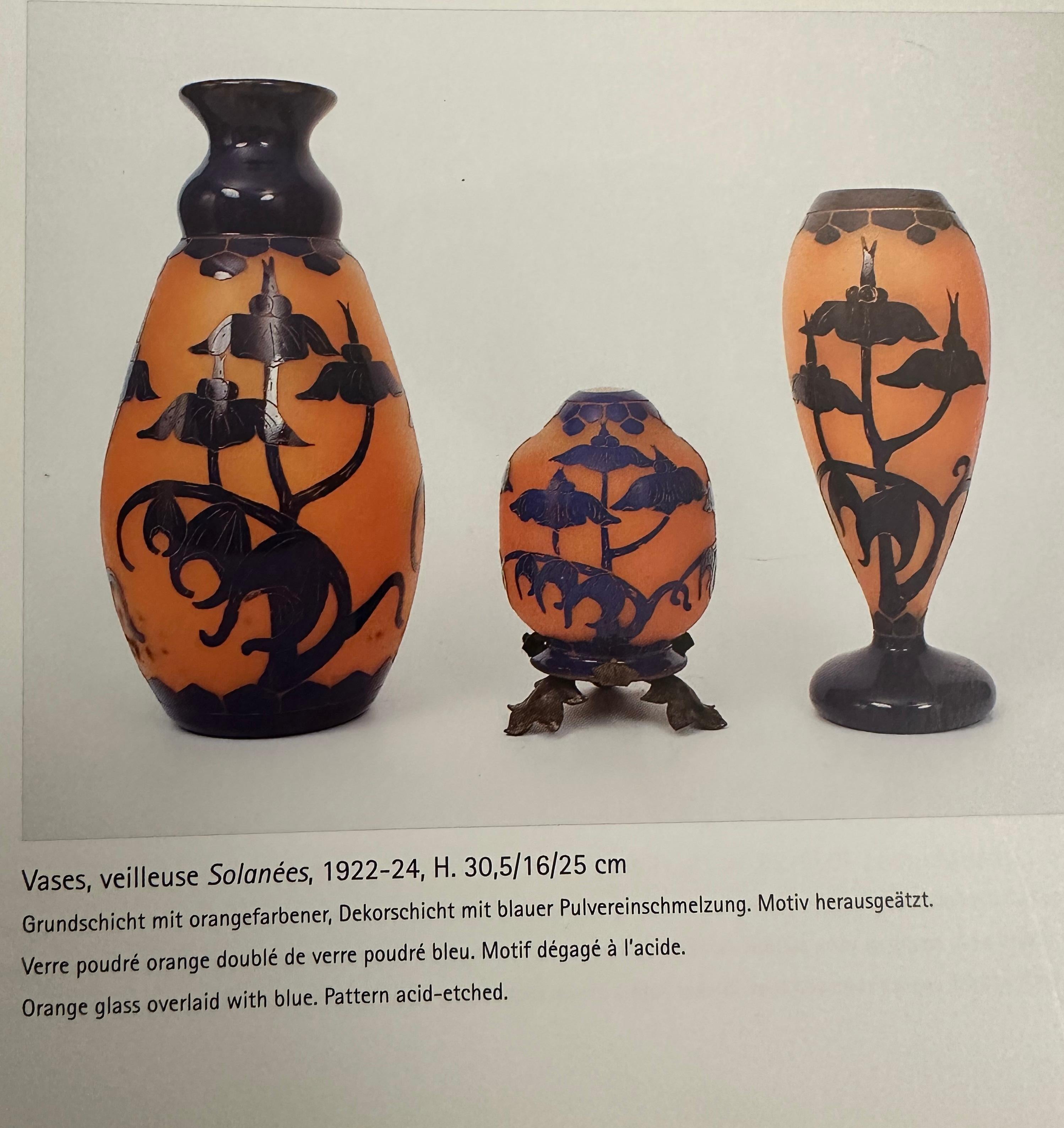 Vase, Sign: Le Verre Francais, Style: Art Nouveau, Liberty,  Design: Solanées For Sale 1