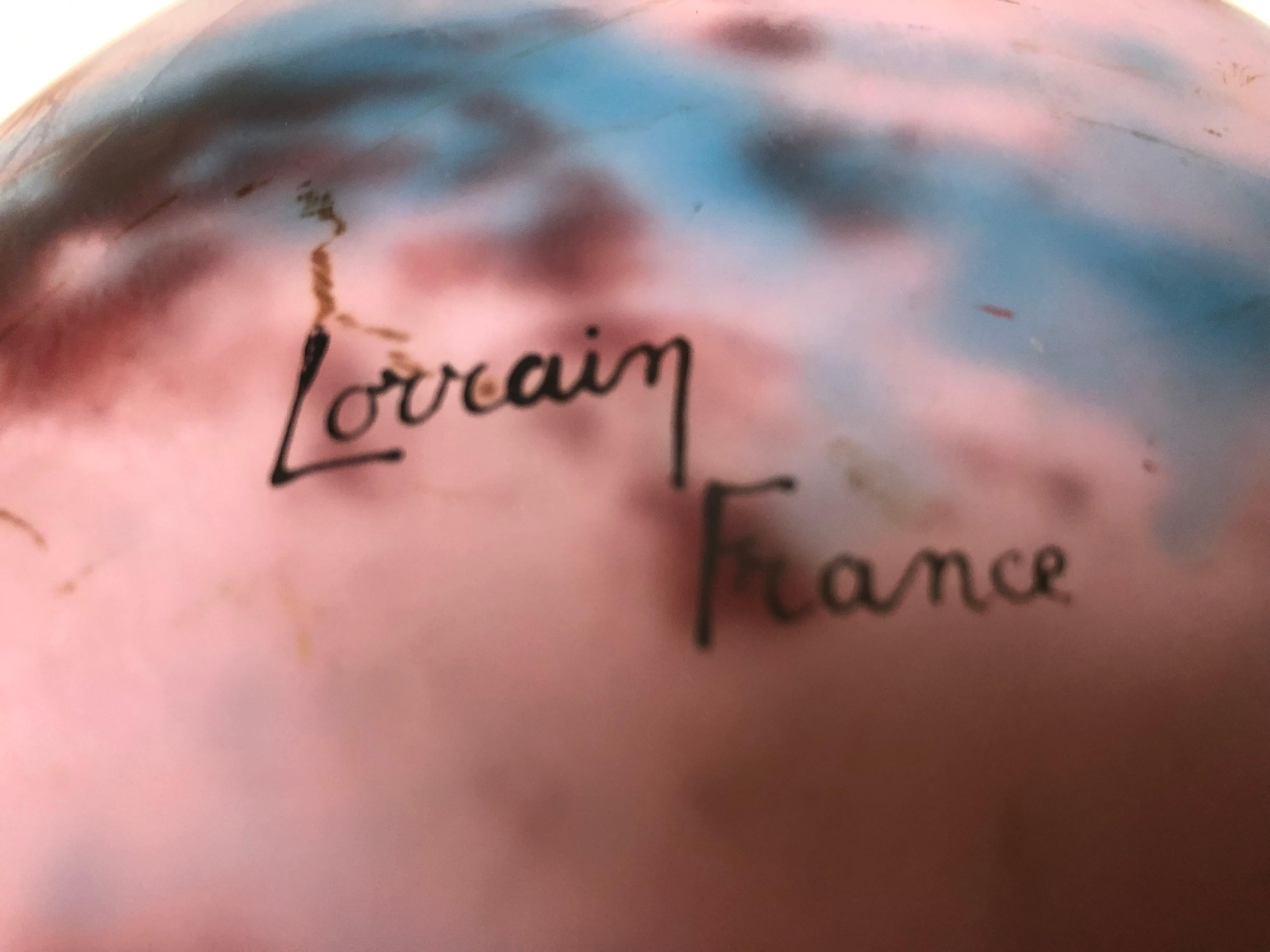 Glass Vase Sign: Lorrain France For Sale