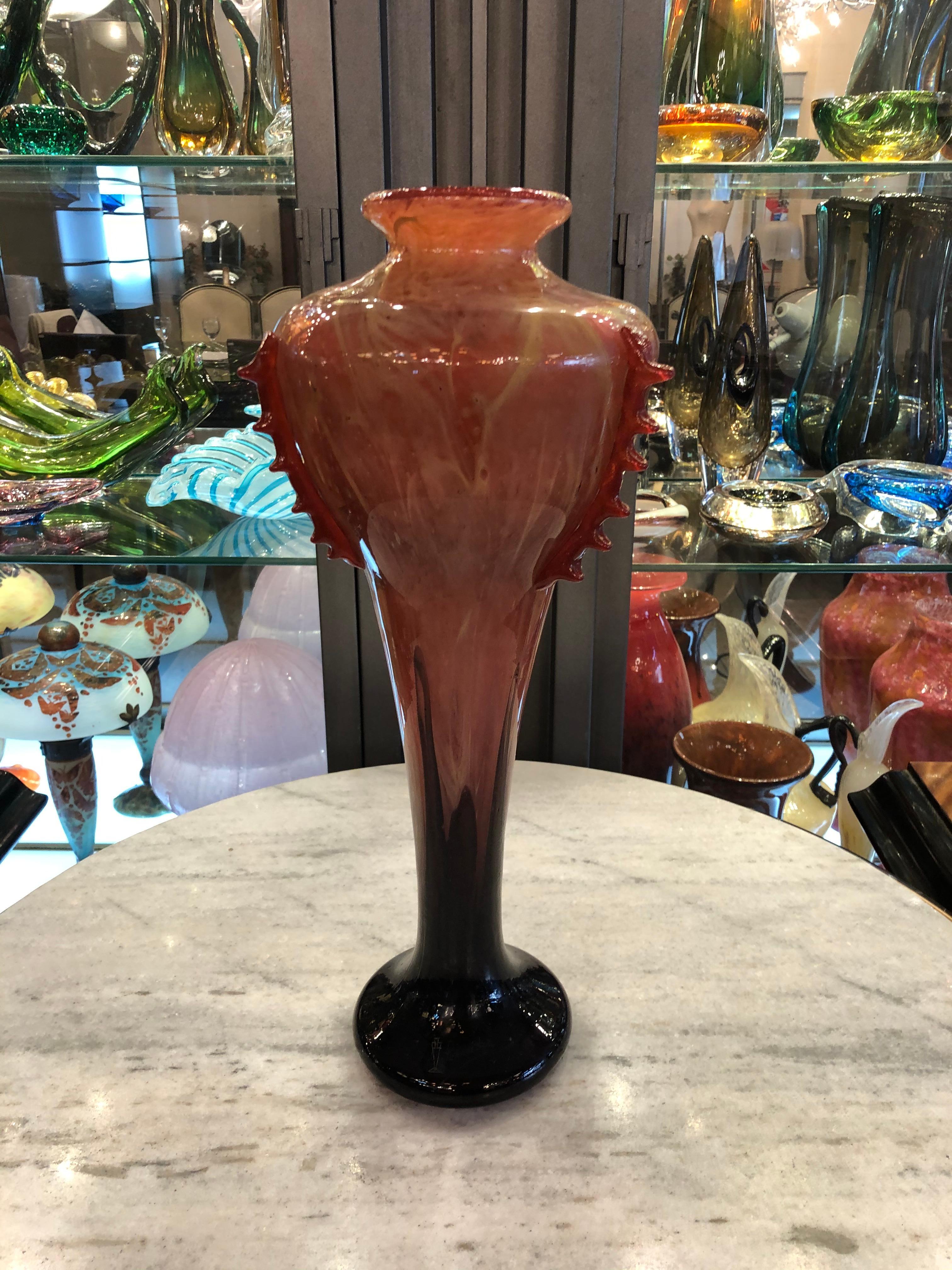Verre d'art Vase Signe : Schneider avec Applications, France, Style : Art Deco, Design : Marbré en vente