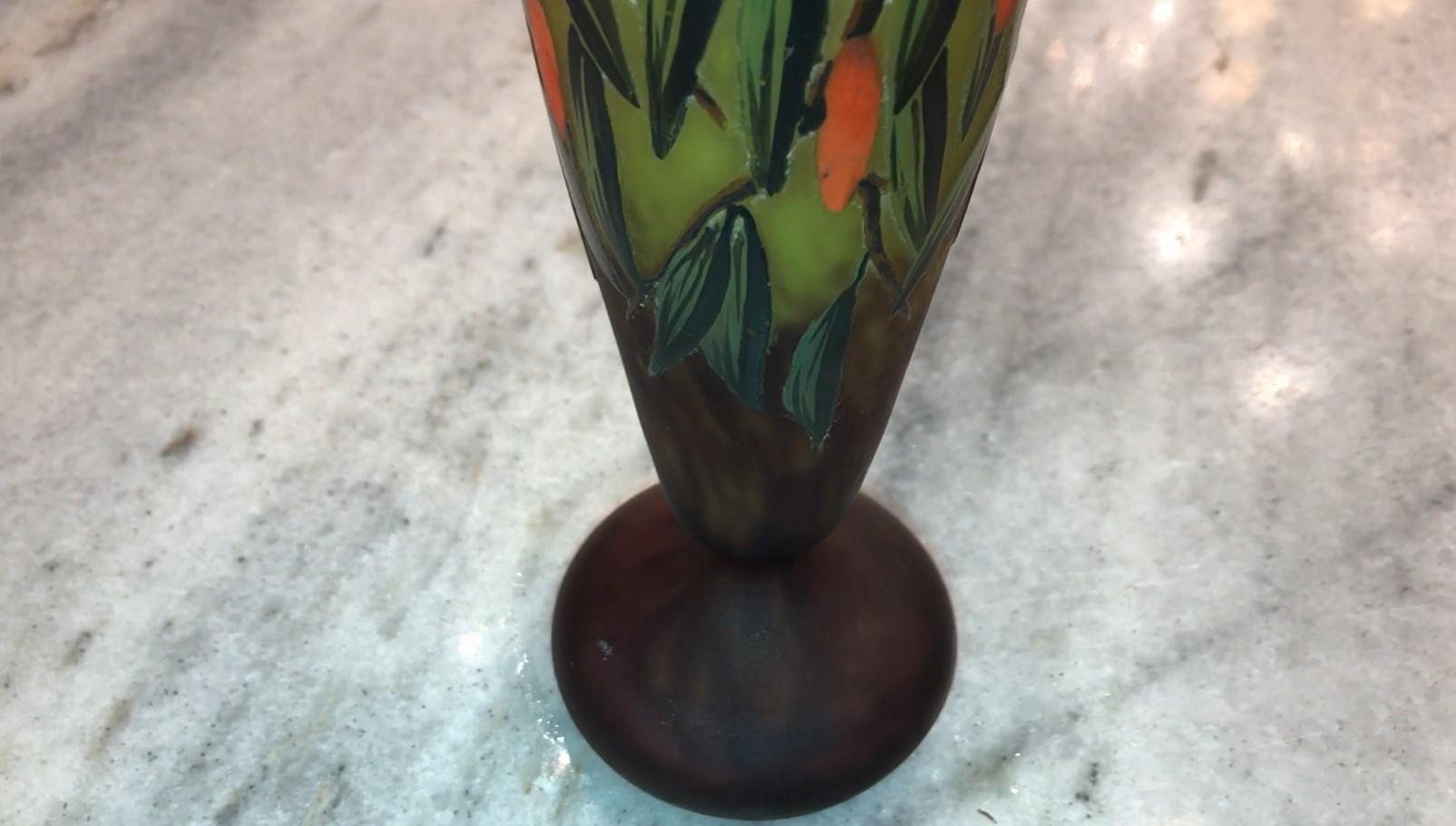 Vase Sign: Schneider, with enamel, 1920, Style: Art Deco, (Design: Arbousiers) For Sale 6