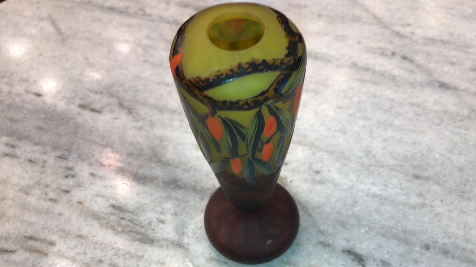 Vase Sign: Schneider, with enamel, 1920, Style: Art Deco, (Design: Arbousiers) For Sale 7