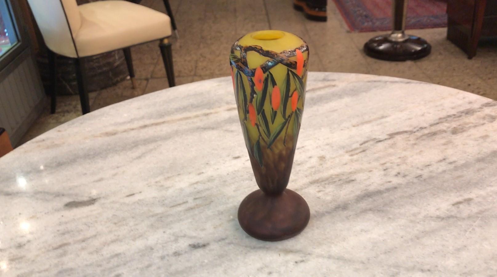 Vase Sign: Schneider, with enamel, 1920, Style: Art Deco, (Design: Arbousiers) For Sale 9