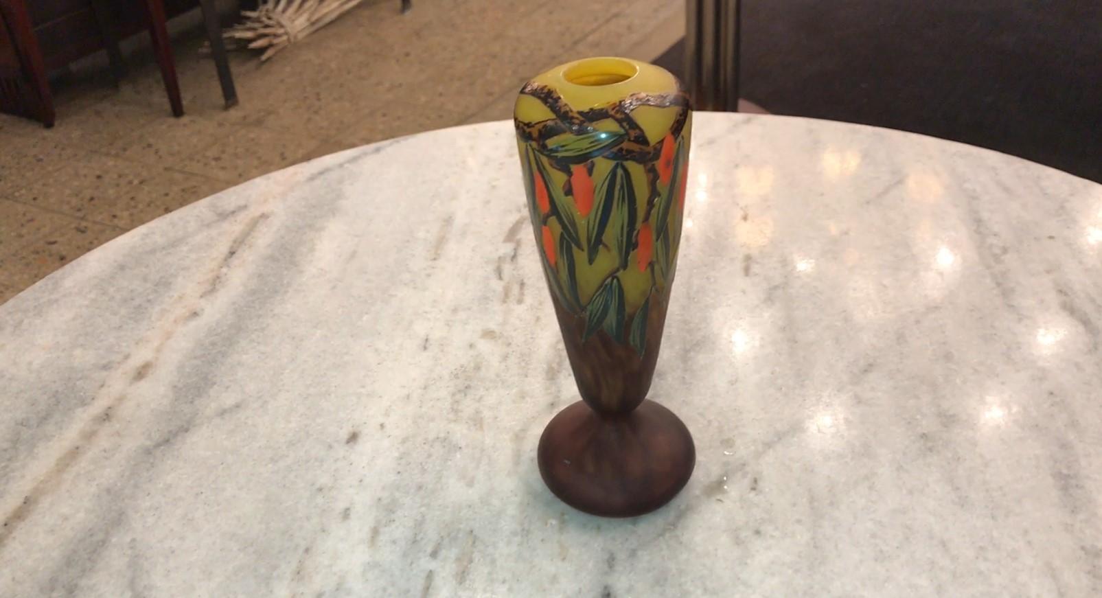 Vase Sign: Schneider, with enamel, 1920, Style: Art Deco, (Design: Arbousiers) For Sale 10