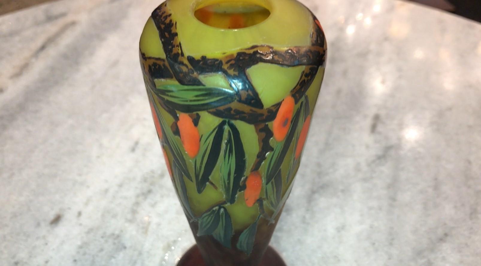 Vase Sign: Schneider, with enamel, 1920, Style: Art Deco, (Design: Arbousiers) For Sale 11