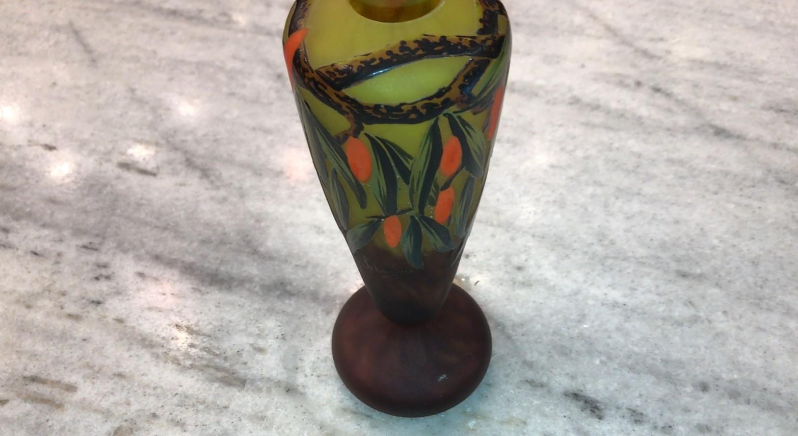 Vase Sign: Schneider, with enamel, 1920, Style: Art Deco, (Design: Arbousiers) For Sale 12
