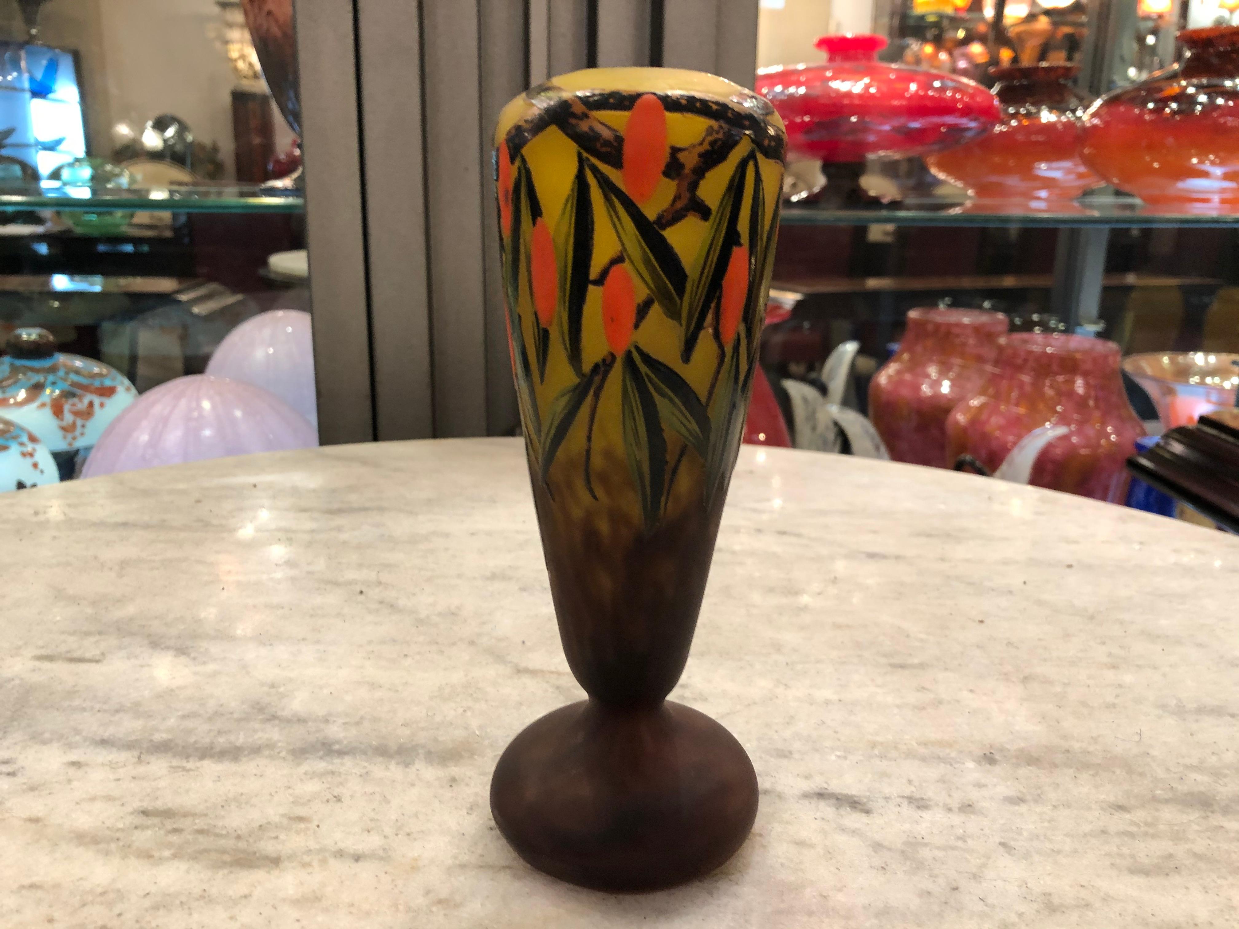 Early 20th Century Vase Sign: Schneider, with enamel, 1920, Style: Art Deco, (Design: Arbousiers) For Sale