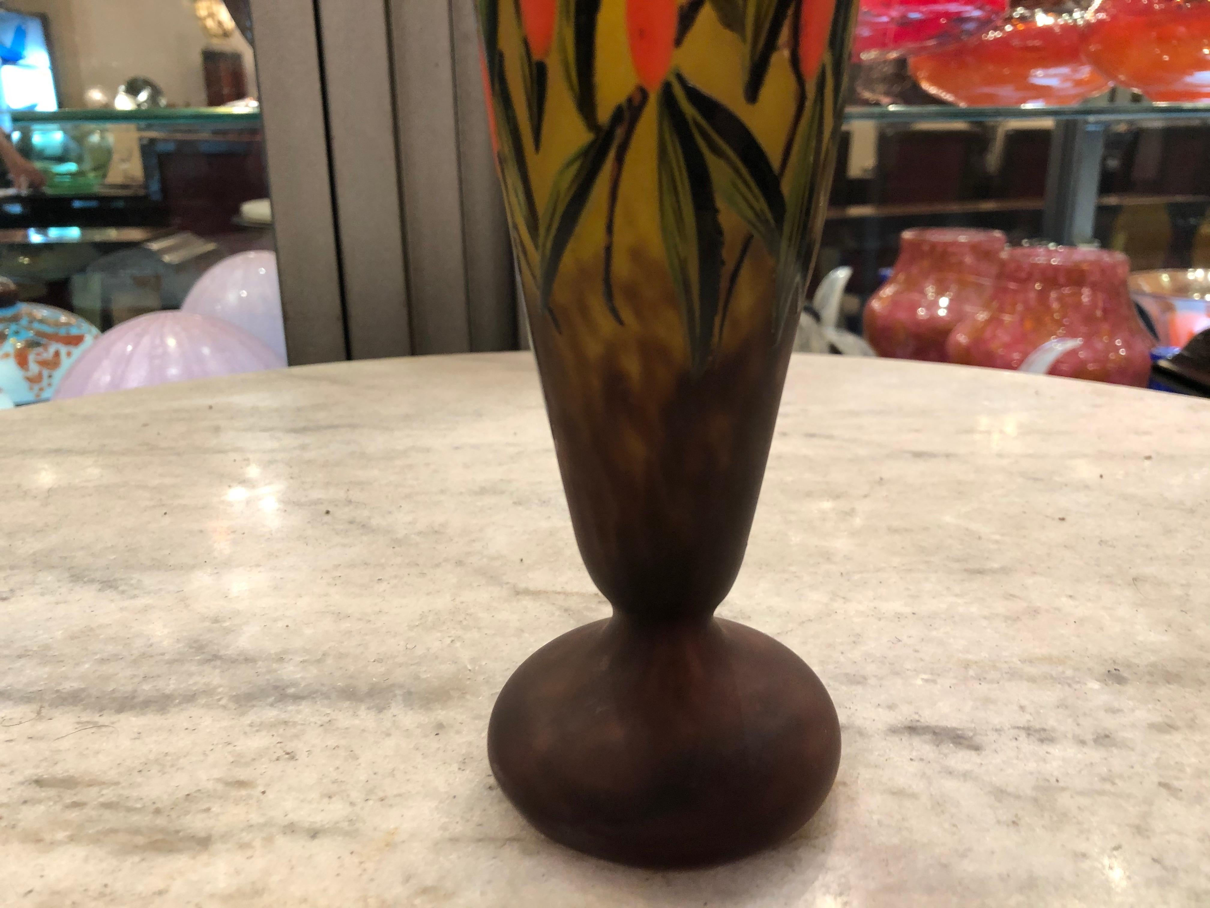 Vase Sign: Schneider, with enamel, 1920, Style: Art Deco, (Design: Arbousiers) For Sale 1