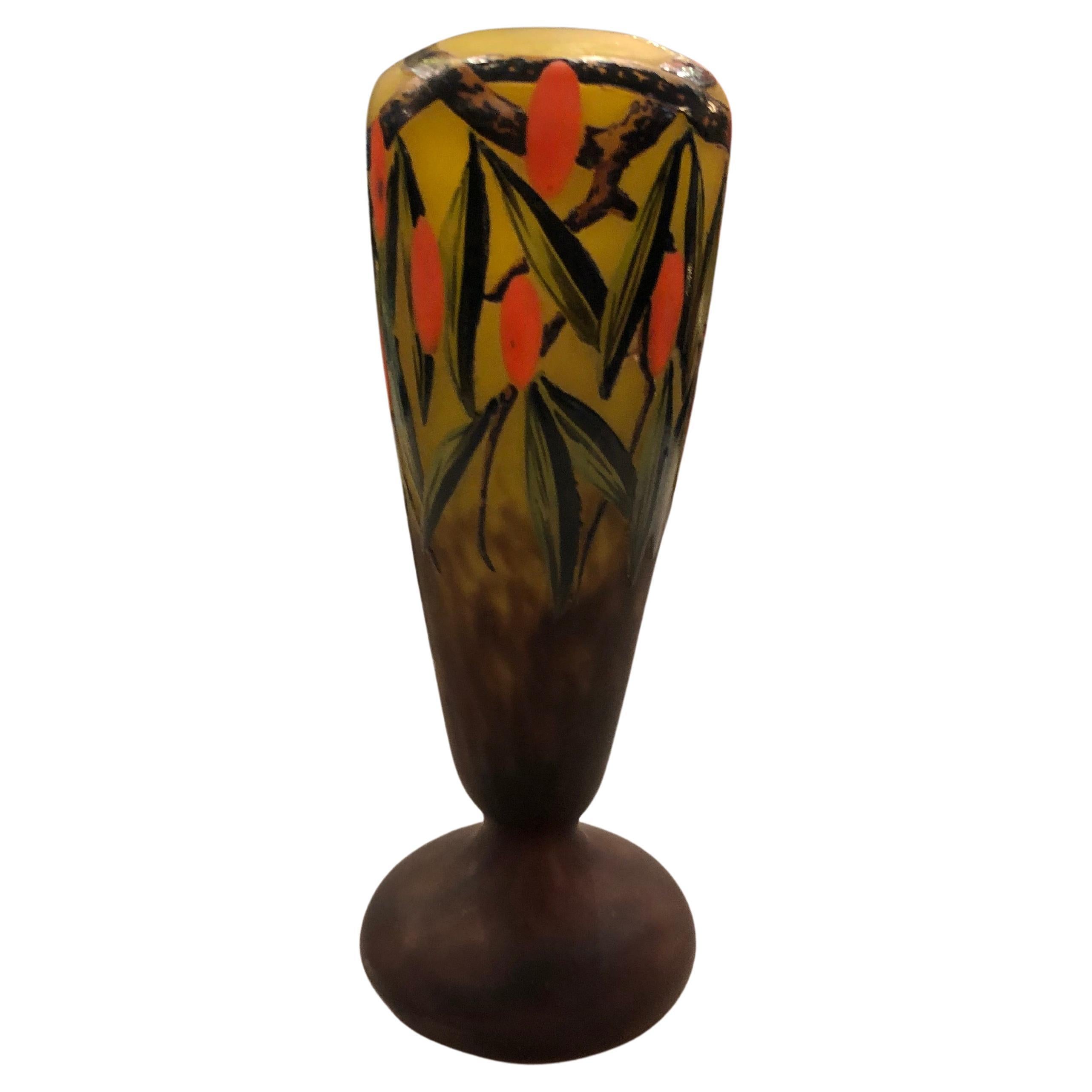 Vase Sign: Schneider, with enamel, 1920, Style: Art Deco, (Design: Arbousiers) For Sale