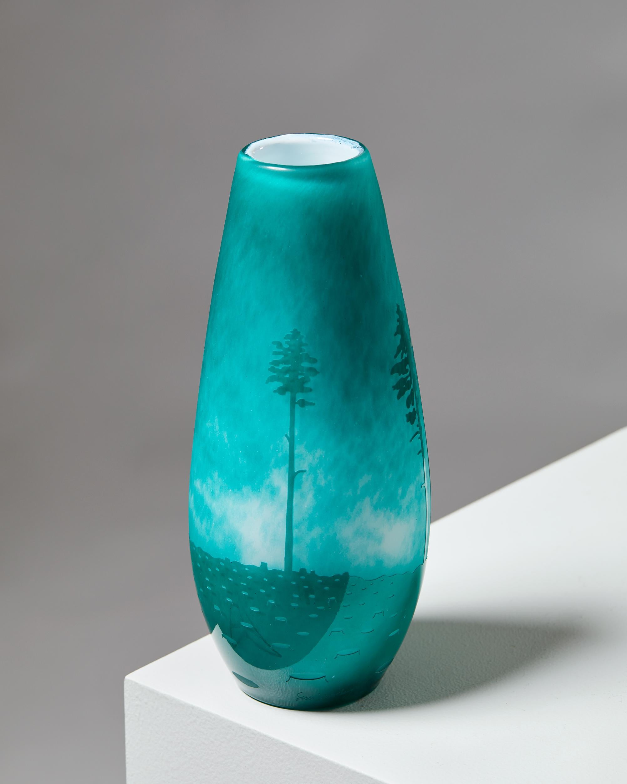 Modern Vase ‘Skogsbruk, Gryning I’ Designed Sissi Westerberg for Reijmyre, Sweden, Blue For Sale
