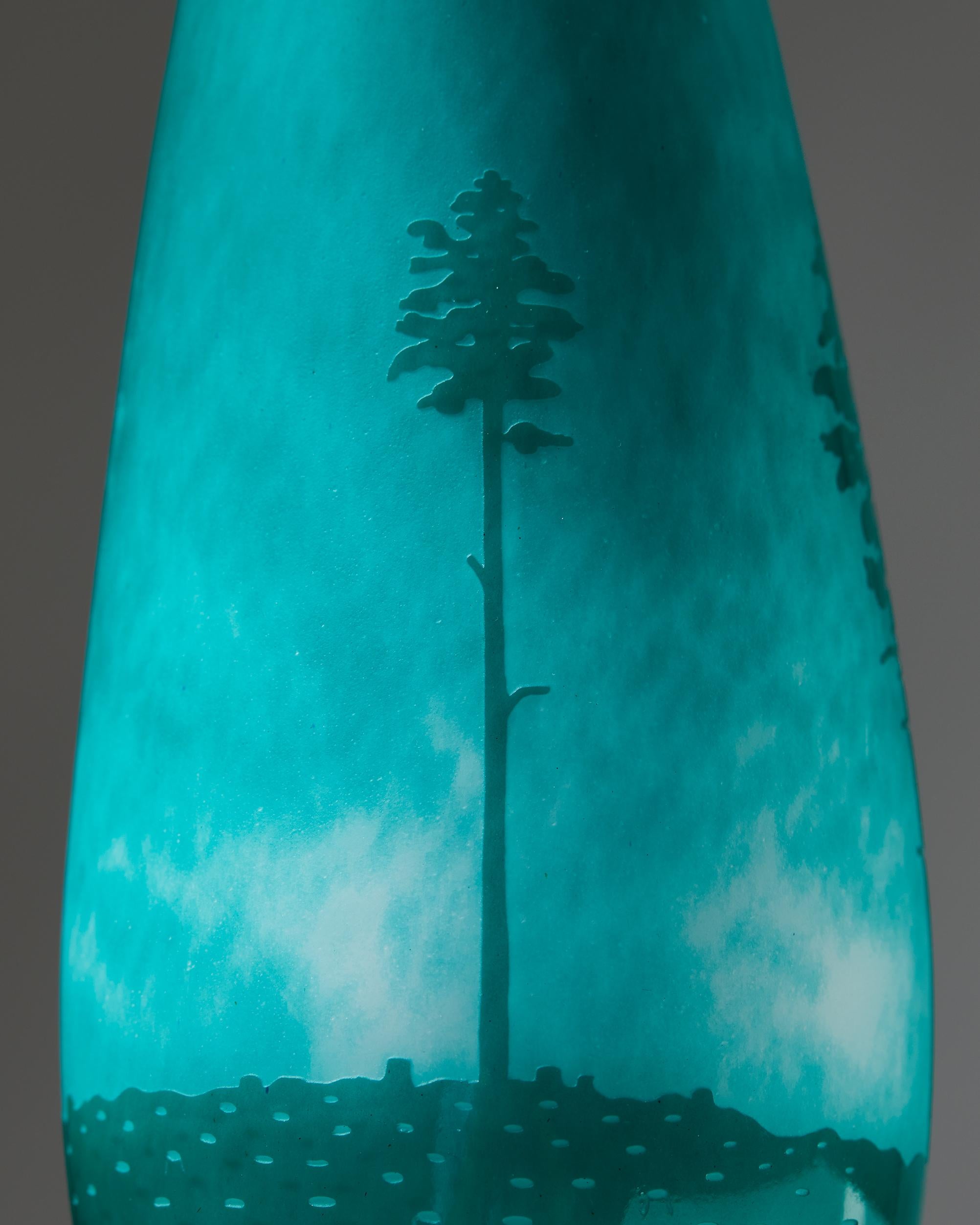 Swedish Vase ‘Skogsbruk, Gryning I’ Designed Sissi Westerberg for Reijmyre, Sweden, Blue For Sale