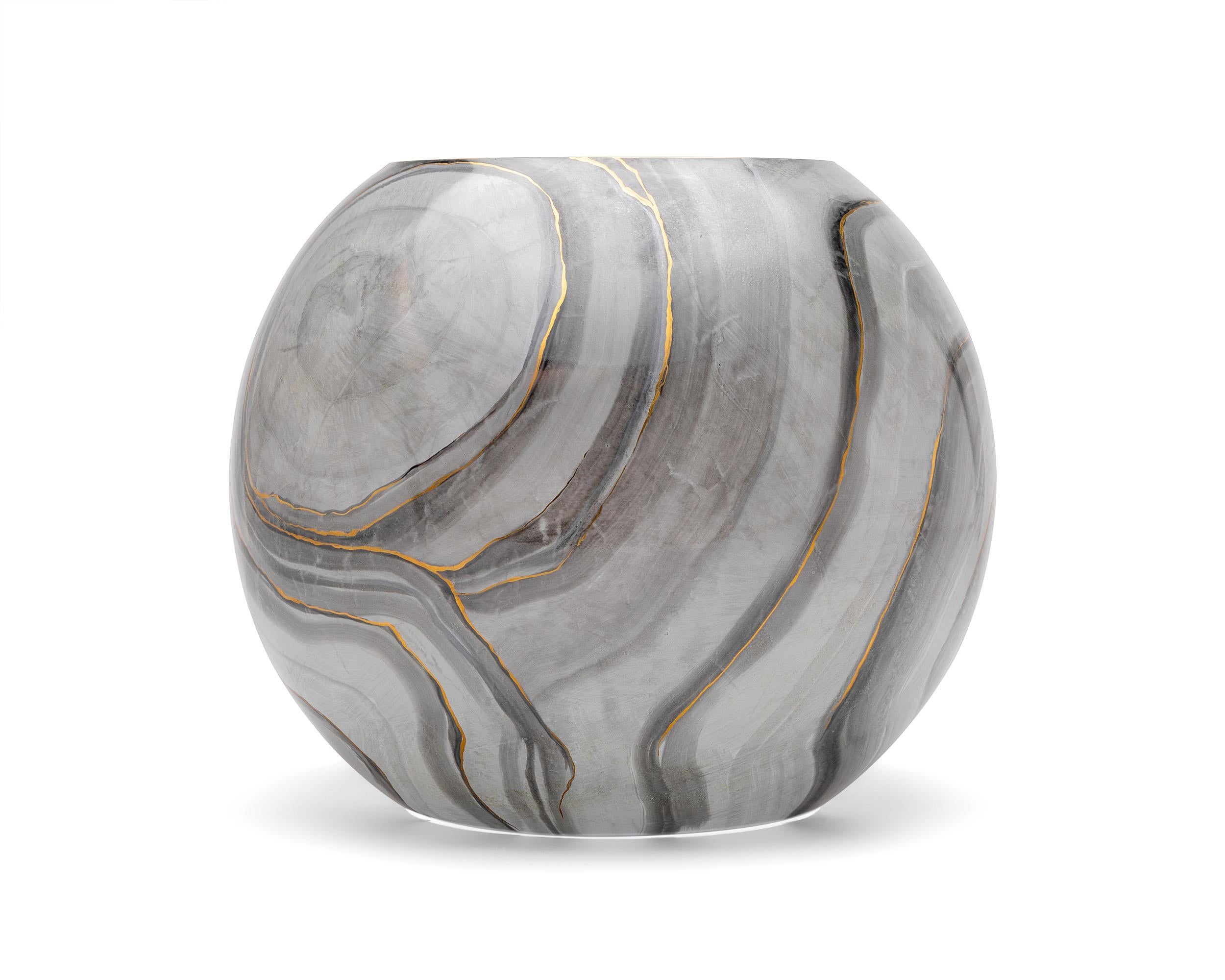 Marmo Vase Sphere Marble with Gold Rim by Vetrerie di Empoli