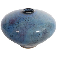 Vase Studiokeramik von Görge Hohlt Katzbach 1930 Blaue Kristallglasur, 1989