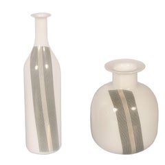 Vintage Vase Tapio Wirkkala for Venini Attributable, in Blown Lattimio Murano Glass, Set