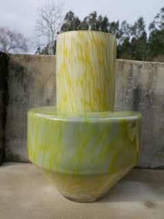 Vase TOTEM #0 Yellow, Unique 21st Century, Blown Glass and Ceramic Handmade Vase