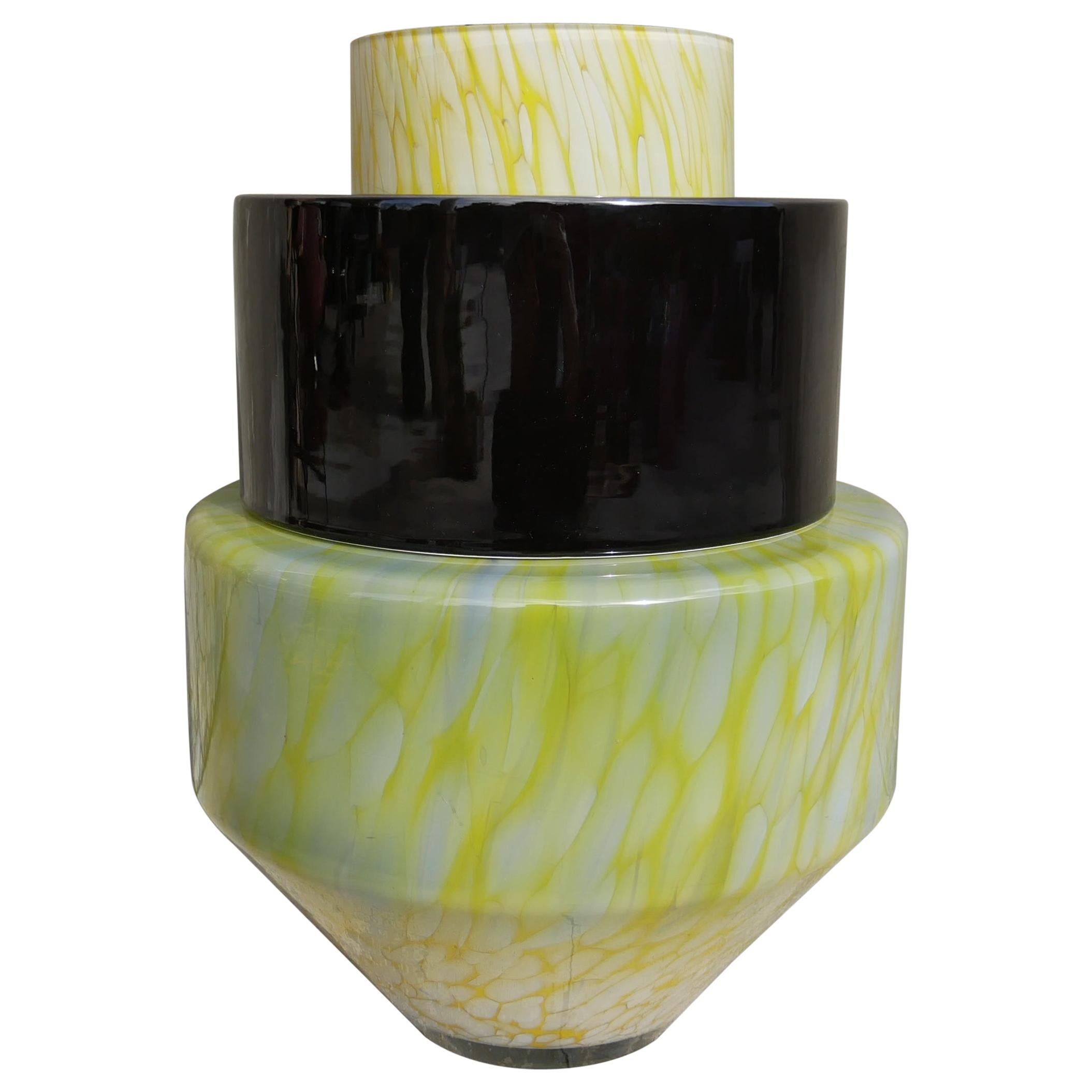 Vase TOTEM #0 Yellow, Unique 21st Century, Blown Glass and Ceramic Handmade Vase