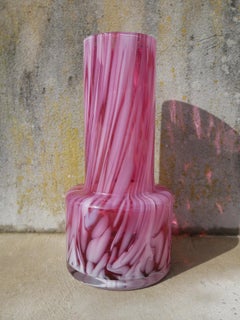 Vase TOTEM #2 Pink T, Unique 21 Century, Blown Glass and Ceramic Handmade Vase