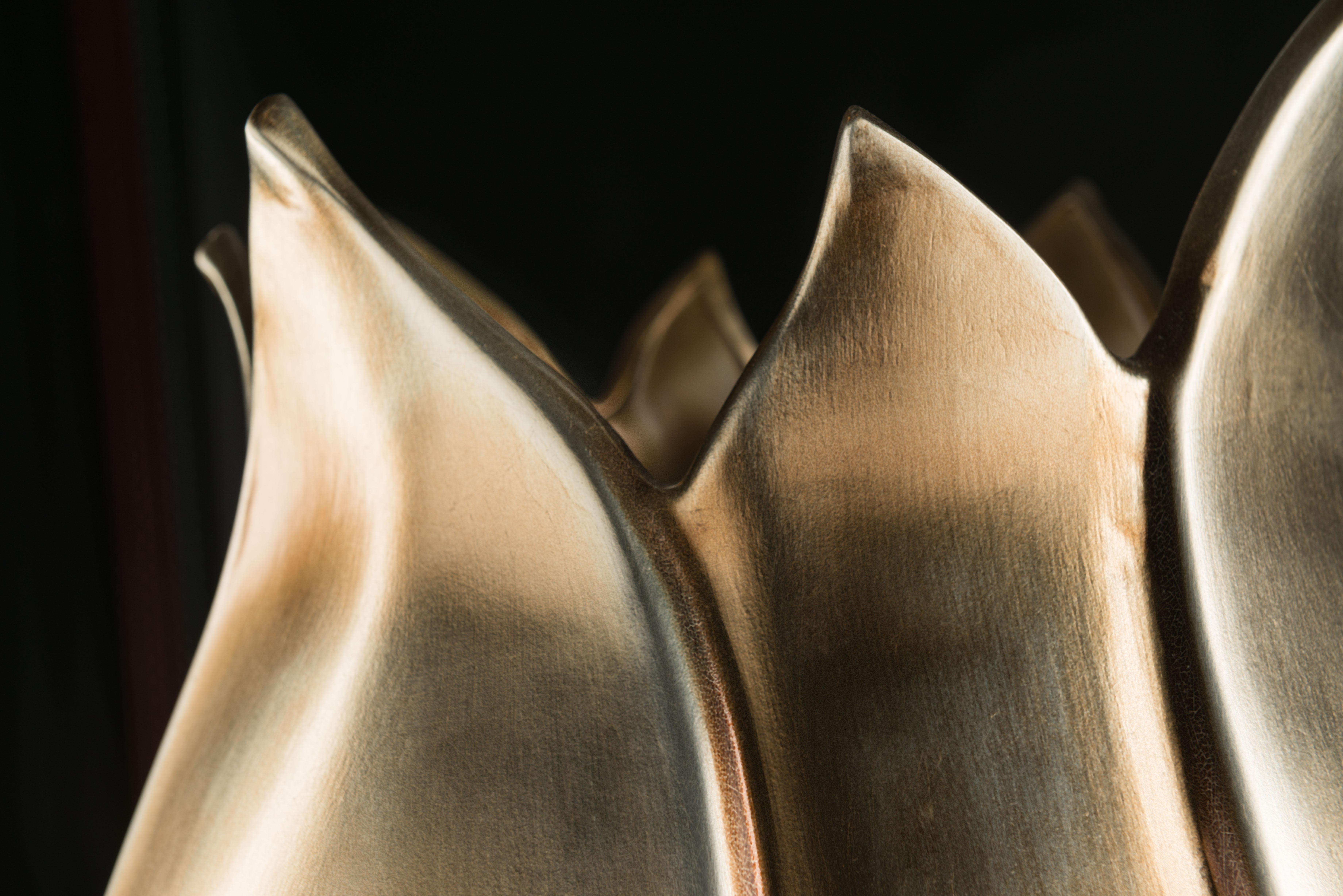 Italian Vase Tulip High, Ceramic, Brass Metal Finish, Italy For Sale