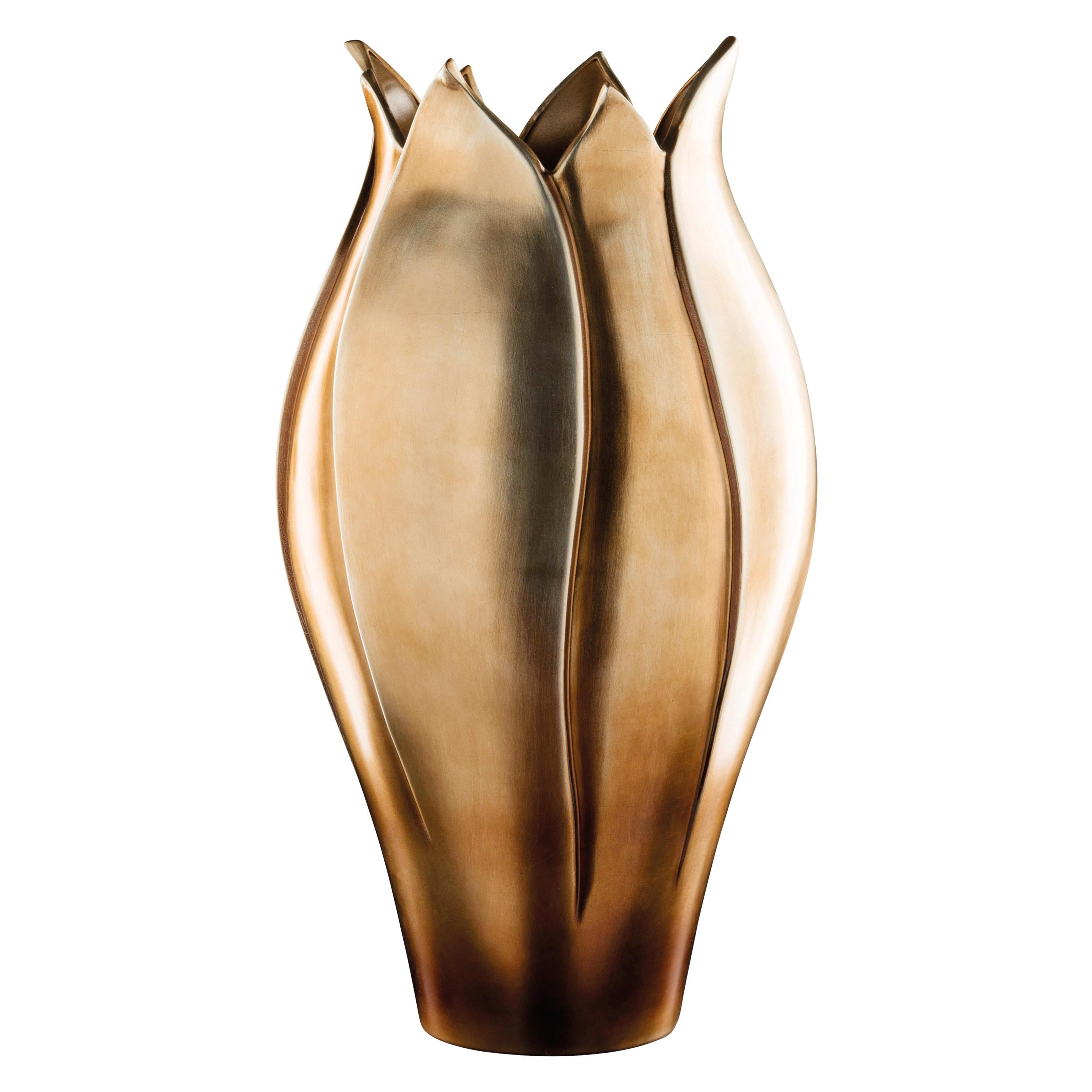 Vase Tulip High, Ceramic, Brass Metal Finish, Italy