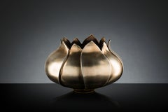 Vase Tulip Low, Ceramic, Brass Metal Finish, Italy
